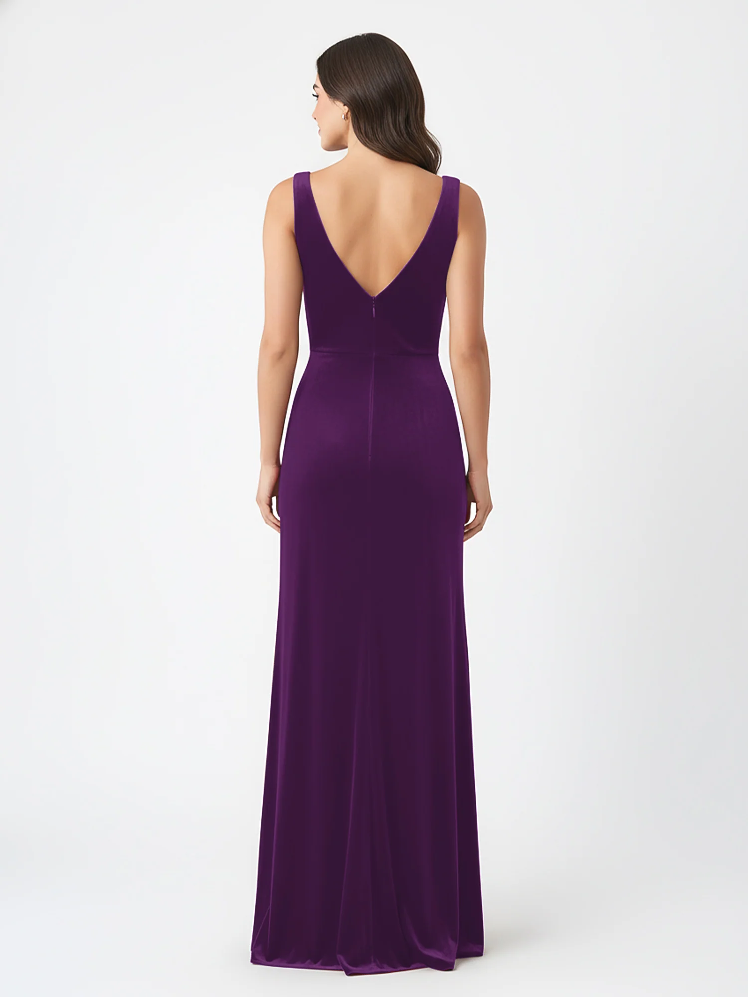 Sheath Deep V-Neck Sleeveless Velvet Dresses Grape - Image 2
