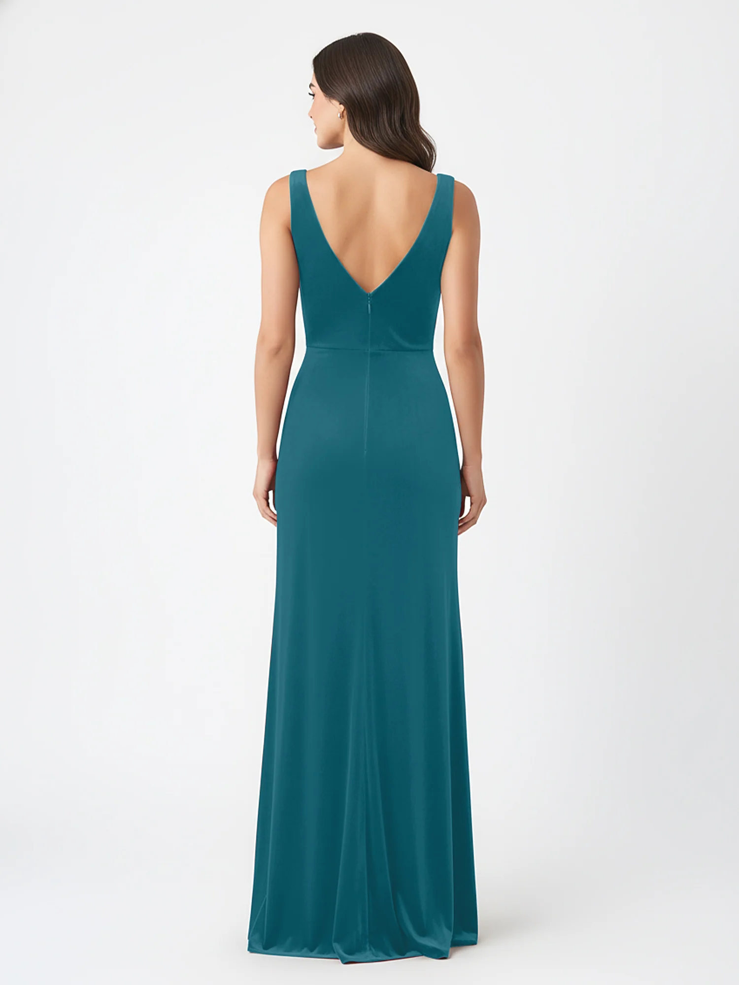 Sheath Deep V-Neck Sleeveless Velvet Dresses Ink Blue - Image 2
