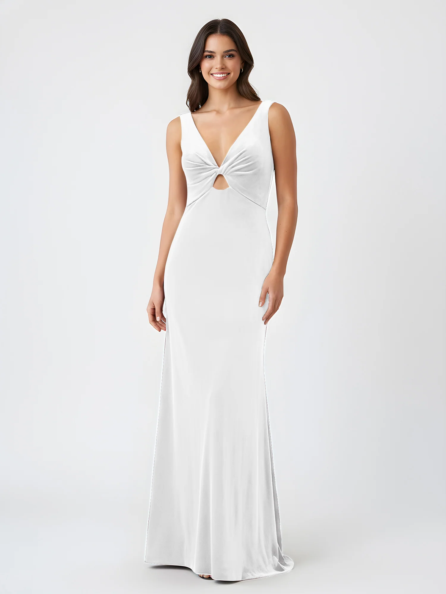 Sheath Deep V-Neck Sleeveless Velvet Dresses Ivory