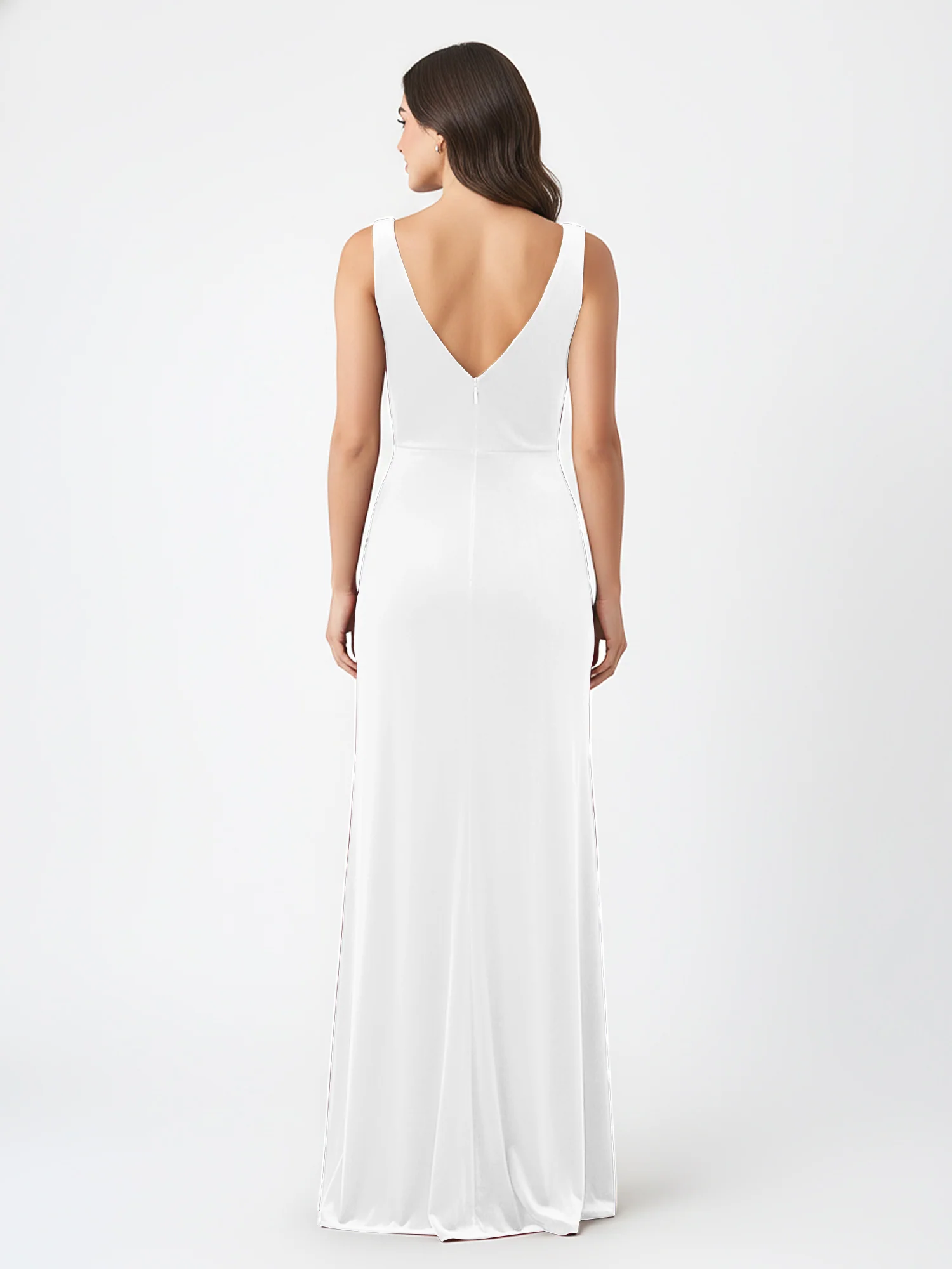 Sheath Deep V-Neck Sleeveless Velvet Dresses Ivory - Image 2