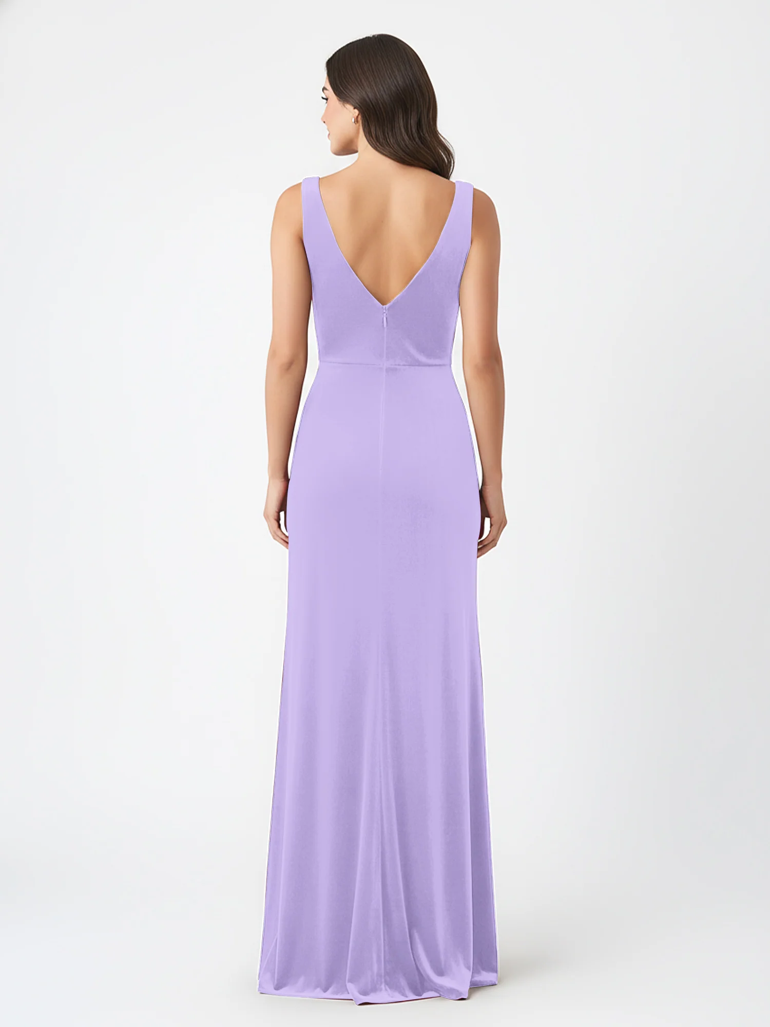 Sheath Deep V-Neck Sleeveless Velvet Dresses Lilac - Image 2