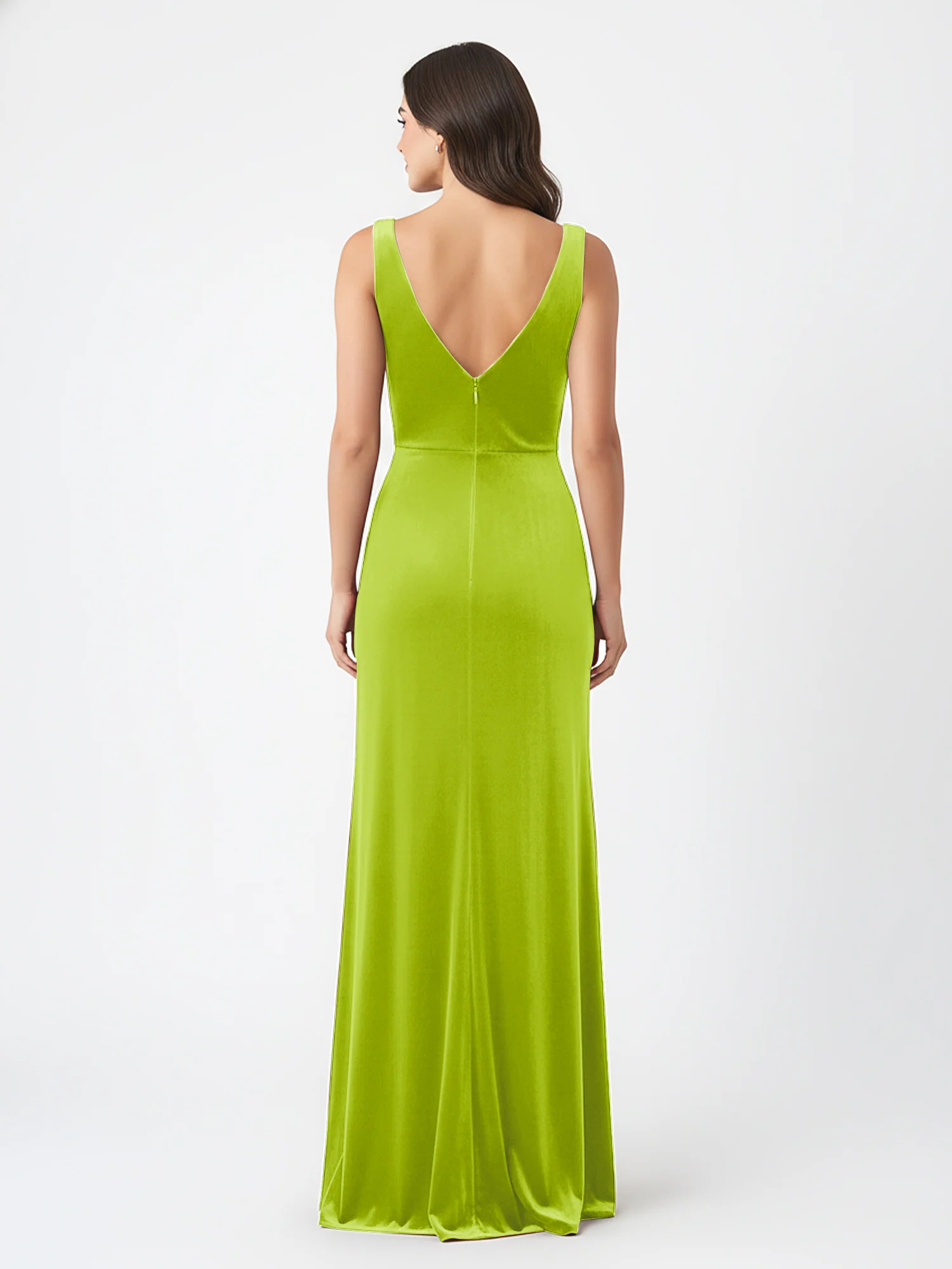 Sheath Deep V-Neck Sleeveless Velvet Dresses Lime Green - Image 2