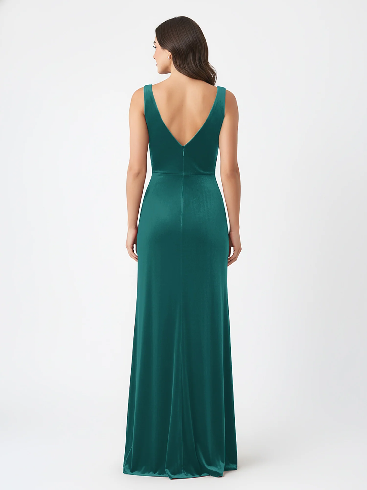 Sheath Deep V-Neck Sleeveless Velvet Dresses Peacock - Image 2