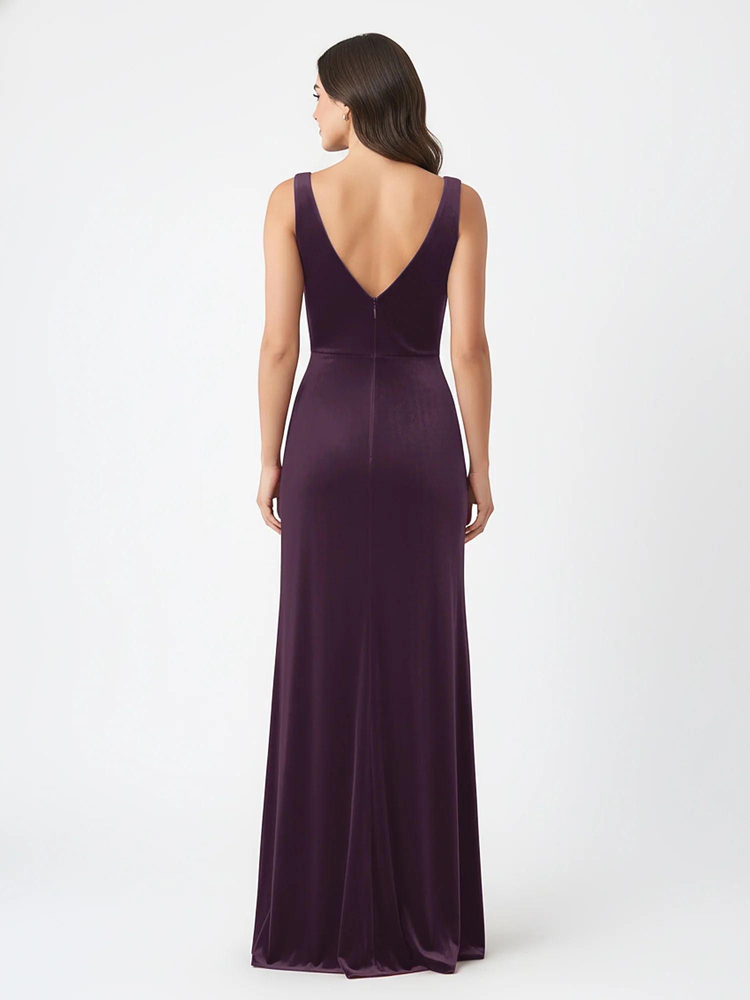 Sheath Deep V-Neck Sleeveless Velvet Dresses Plum - Image 2
