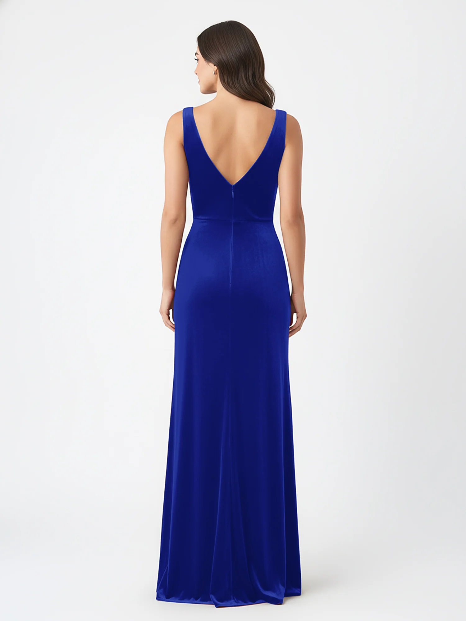 Sheath Deep V-Neck Sleeveless Velvet Dresses Royal Blue - Image 2