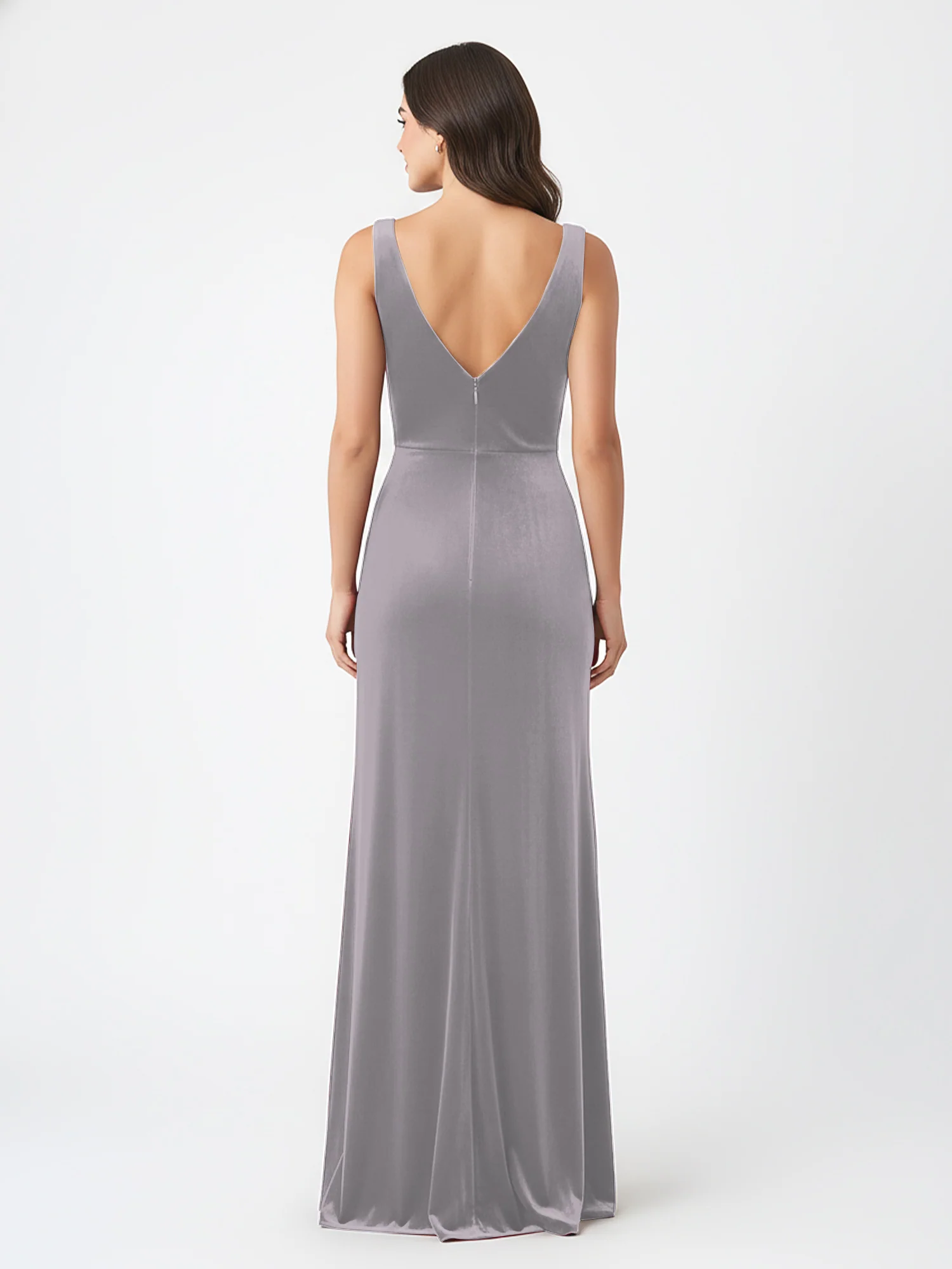 Sheath Deep V-Neck Sleeveless Velvet Dresses Silver - Image 2