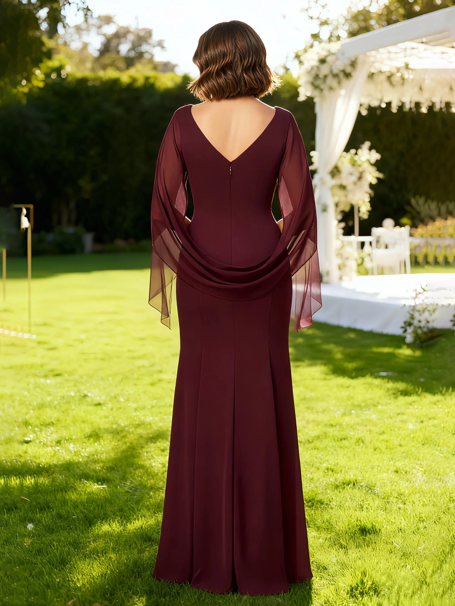 Bateau Neck Cape Sheath Floor-length Dress Candy Pink - Image 2