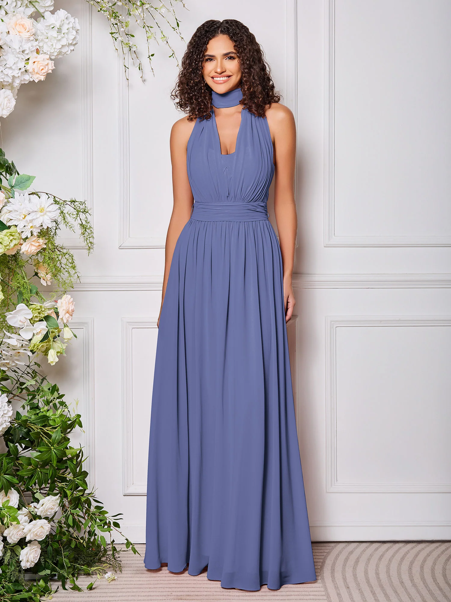 Halter Periwinkle Multi Wear Convertible Bridesmaid Dresses