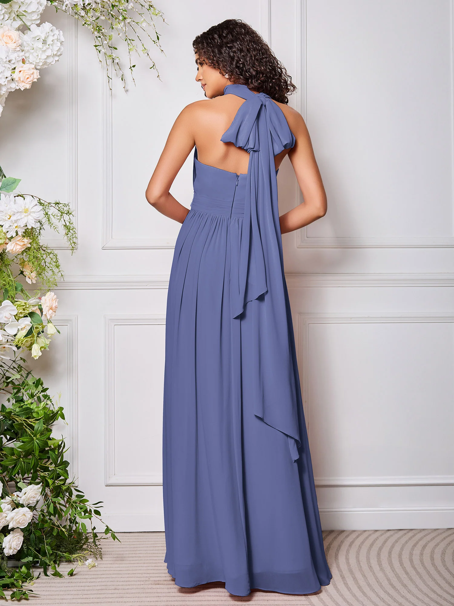 Halter Periwinkle Multi Wear Convertible Bridesmaid Dresses - Image 2
