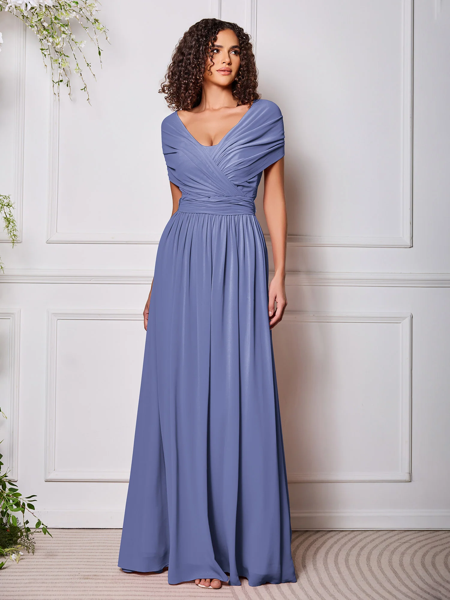 With Sleeves Periwinkle Multi Wear Convertible Bridesmaid Dresses