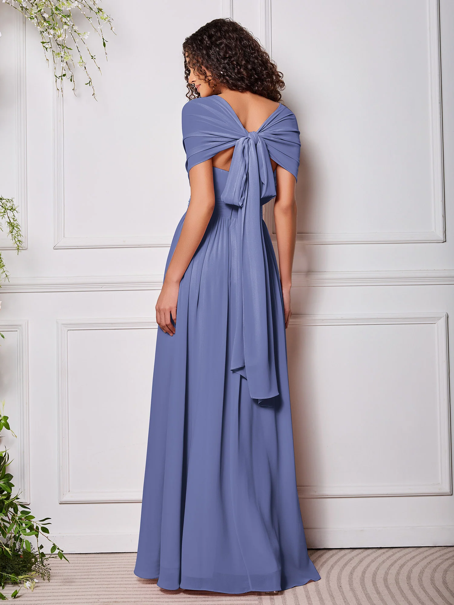 With Sleeves Periwinkle Multi Wear Convertible Bridesmaid Dresses - Image 2