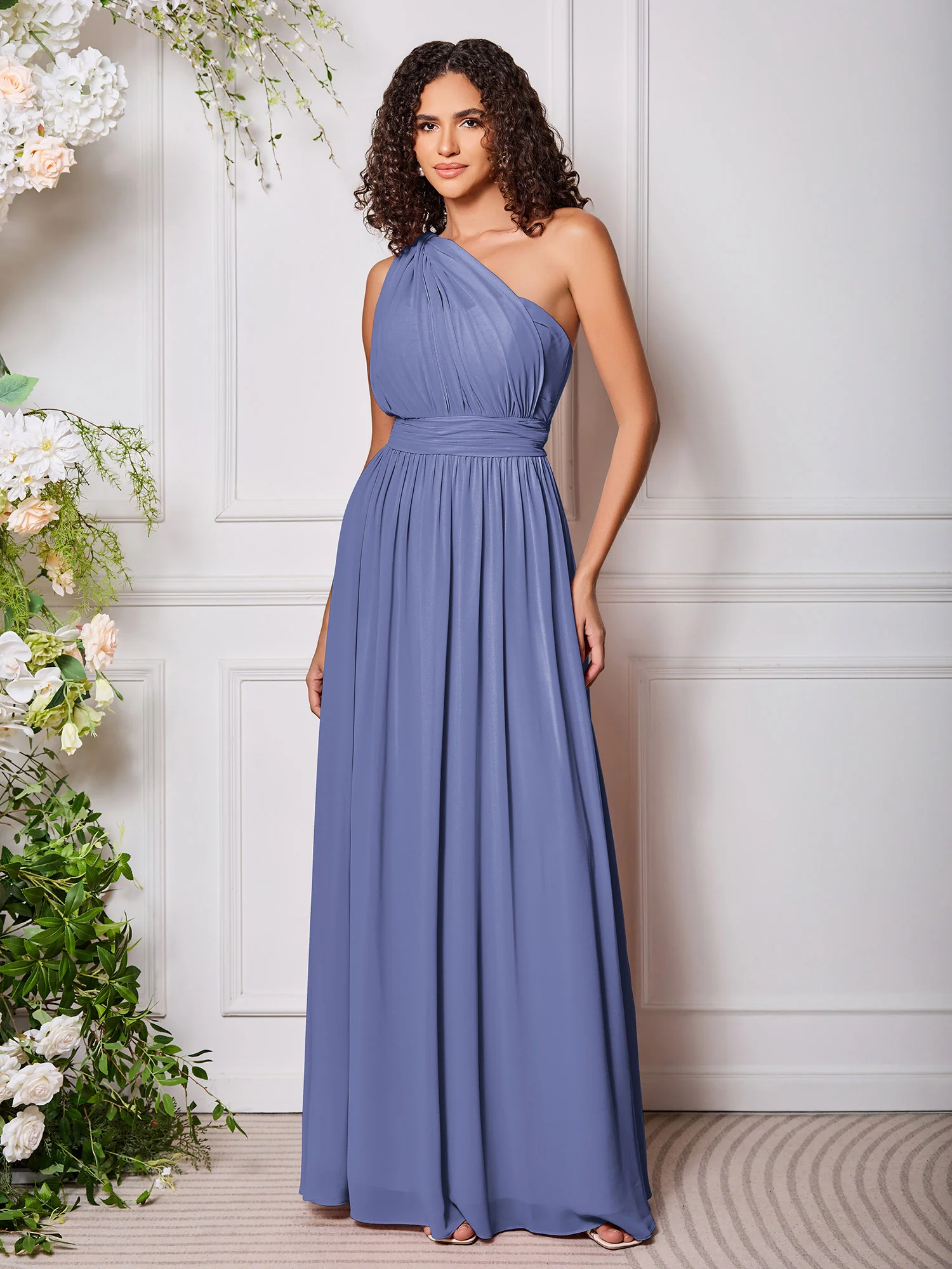 One-Shoulder Periwinkle Multi Wear Convertible Bridesmaid Dresses