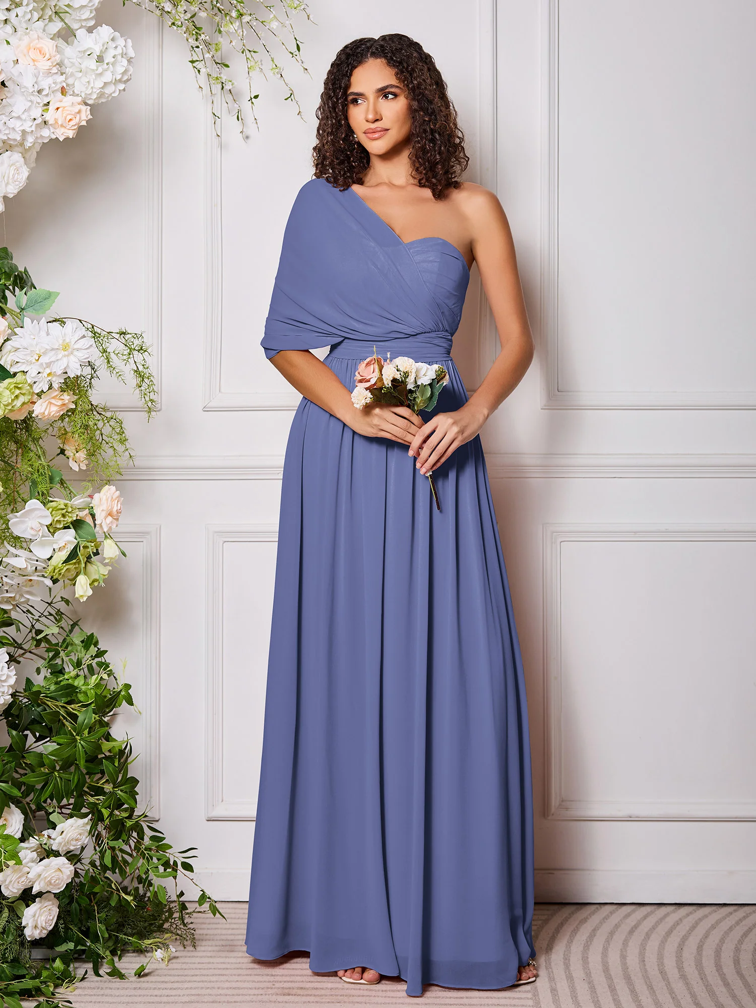 Single Sleeve Periwinkle Multi Wear Convertible Bridesmaid Dresses