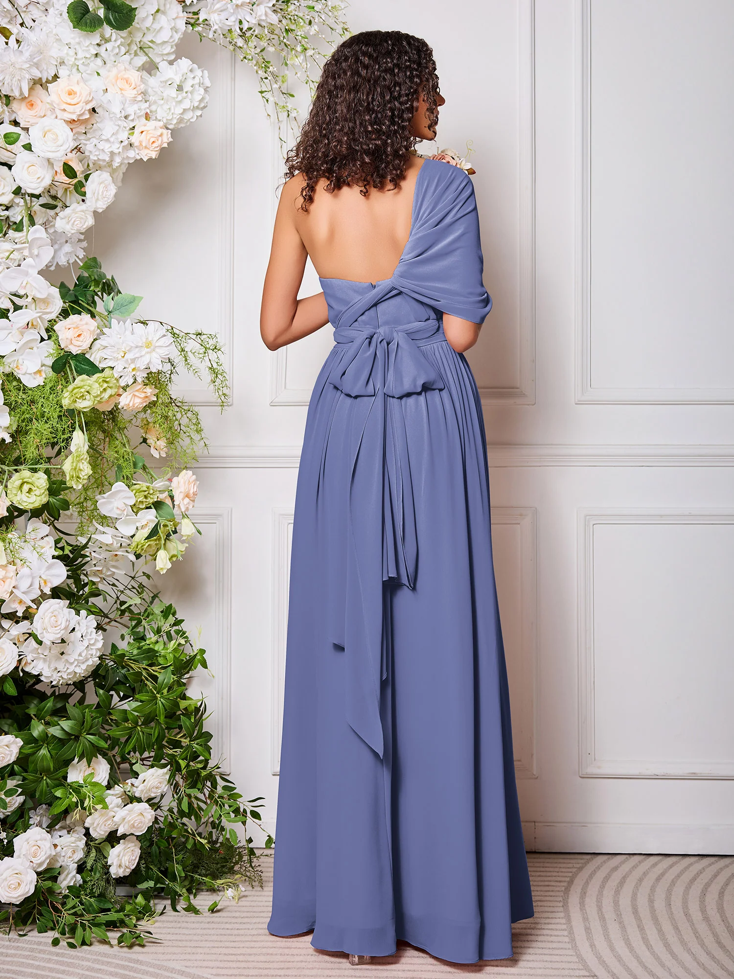 Single Sleeve Periwinkle Multi Wear Convertible Bridesmaid Dresses - Image 2