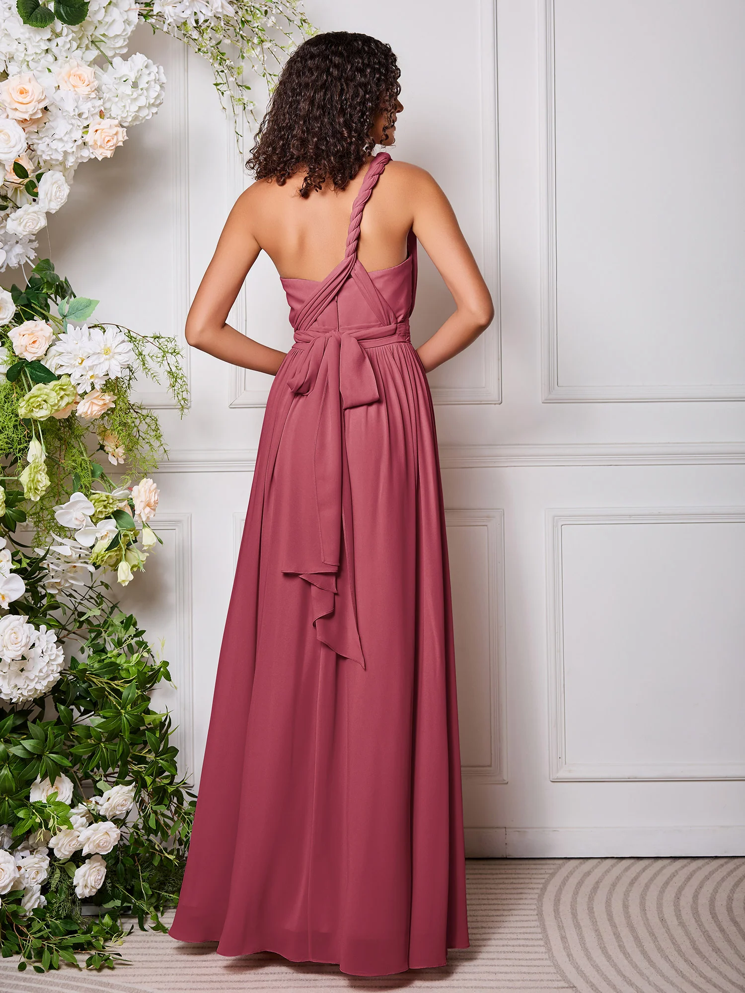 Twisted One-Shoulder Cinnamon Rose Multi Wear Convertible Bridesmaid Dresses - Image 2