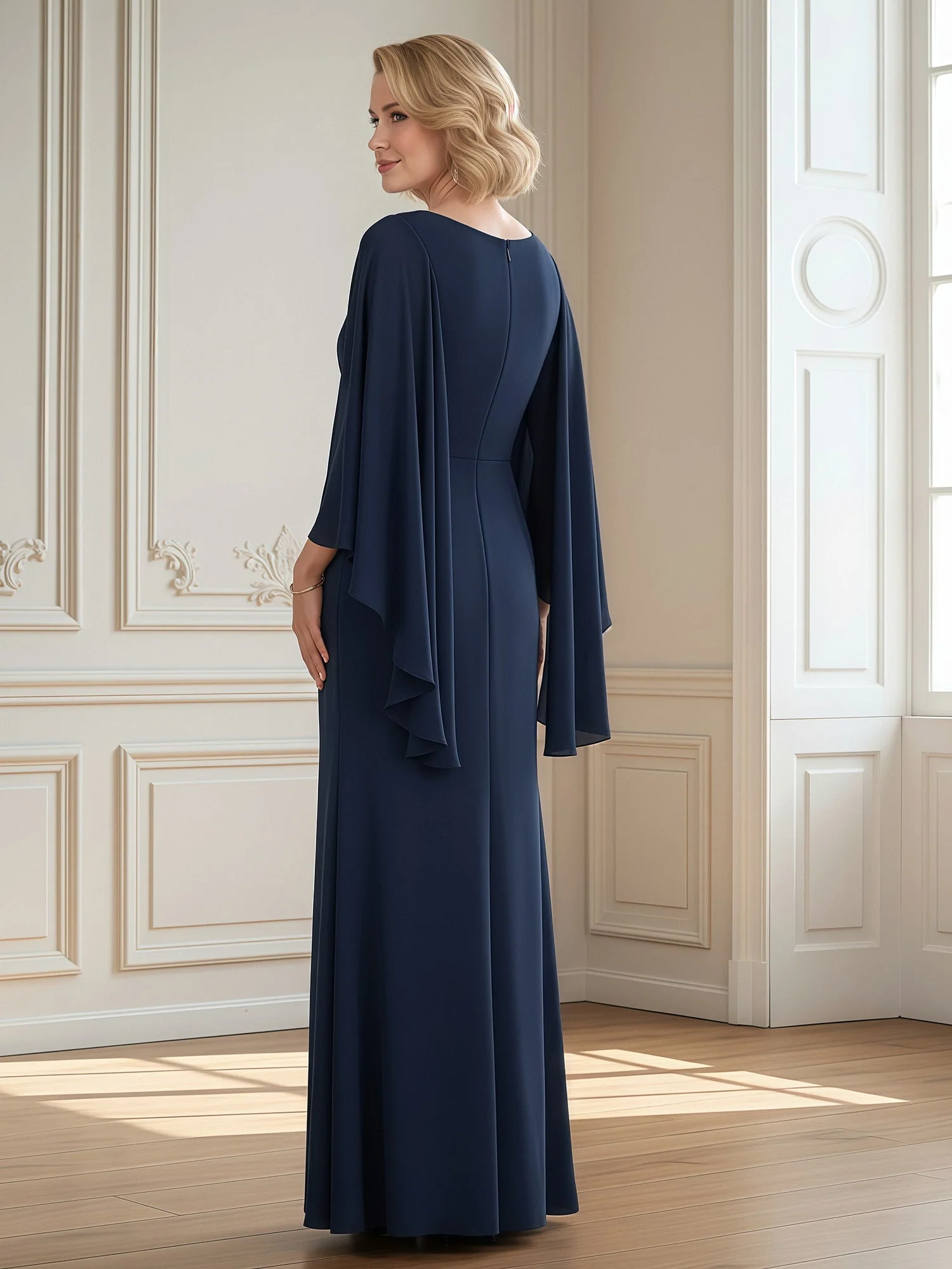 Pleated V-neck Applique Long Dress With Slit Sage - Image 2