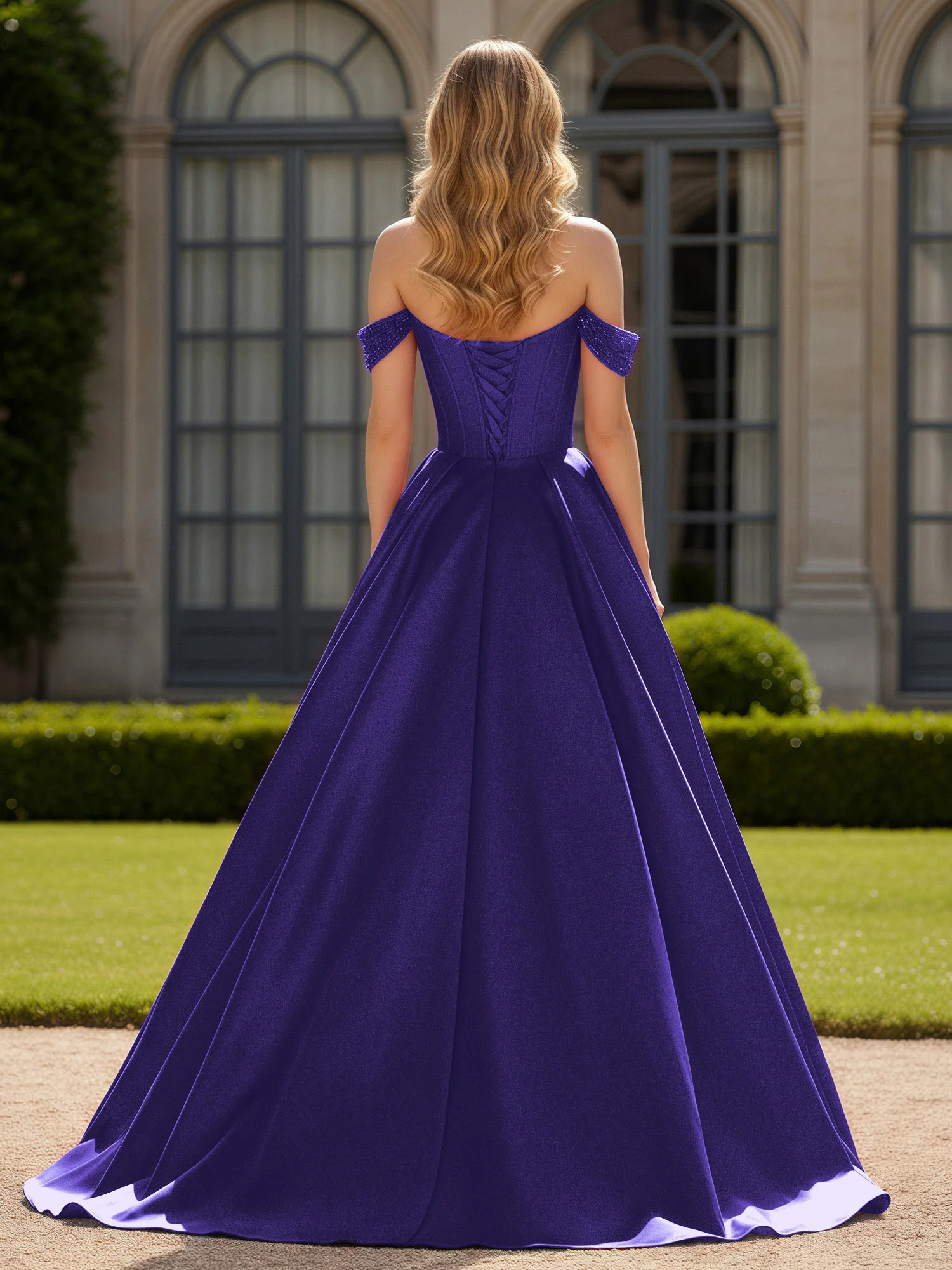 Off-Shoulder Beaded Sweetheart A-Line Gown with Slit Regency - Image 2