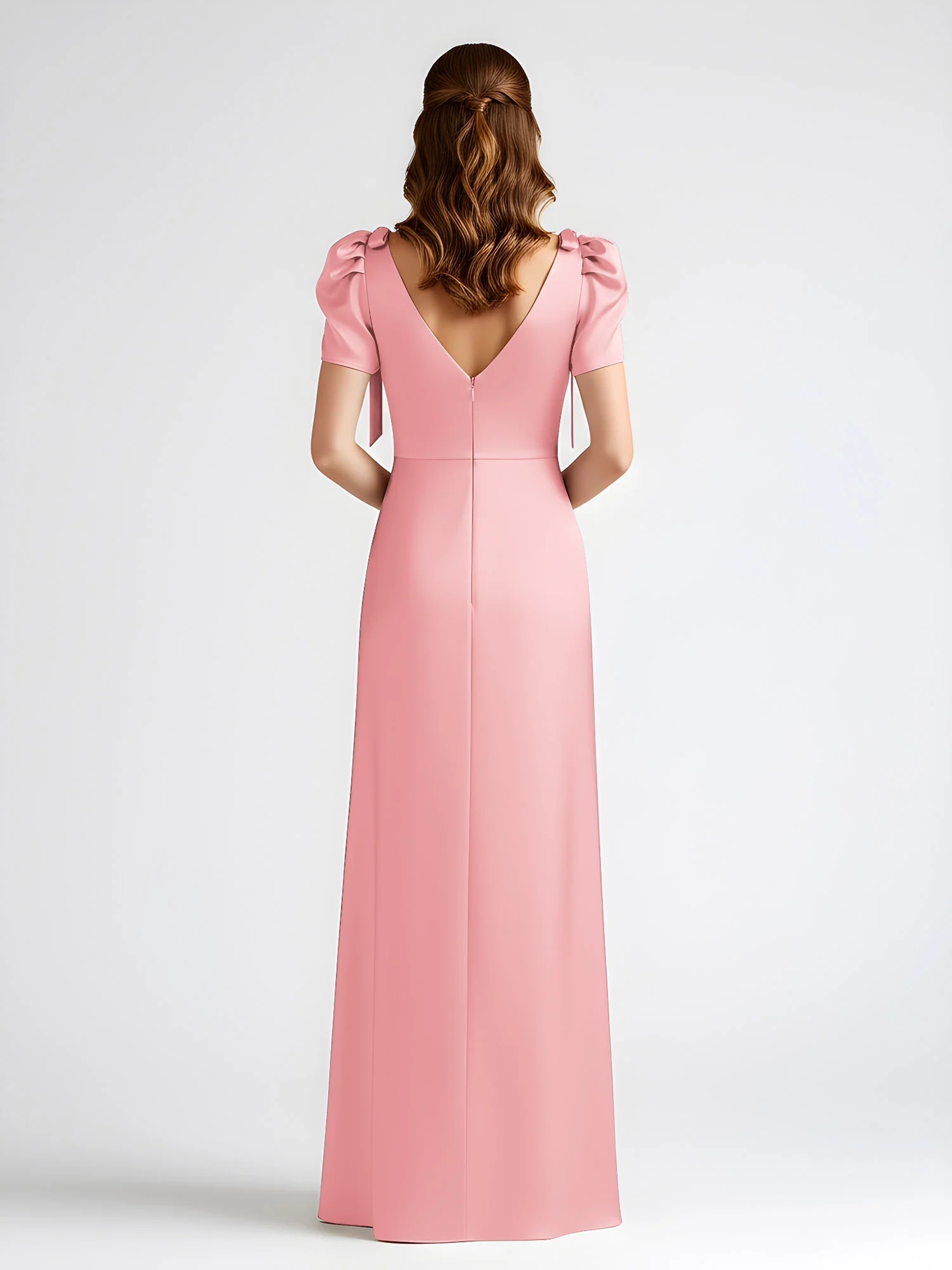 Bow-Detail Short Sleeve Satin Column Maxi Dress Flamingo - Image 2