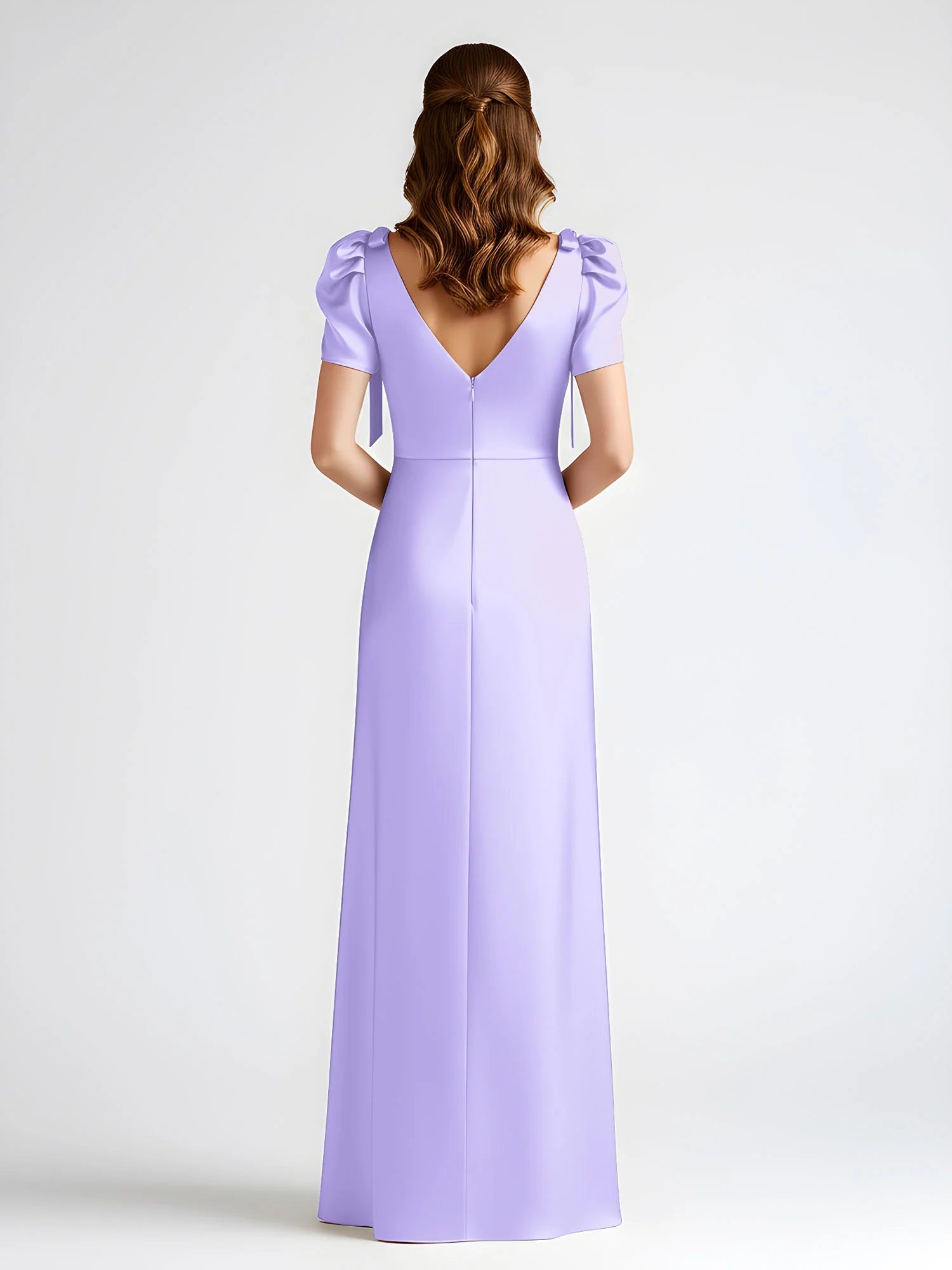 Bow-Detail Short Sleeve Satin Column Maxi Dress Lilac - Image 2