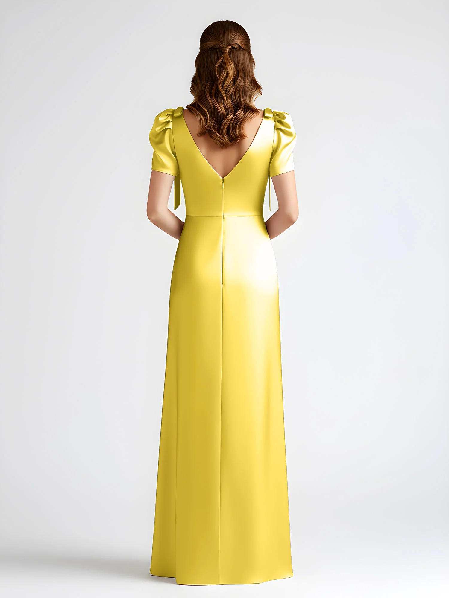 Bow-Detail Short Sleeve Satin Column Maxi Dress Marigold - Image 2