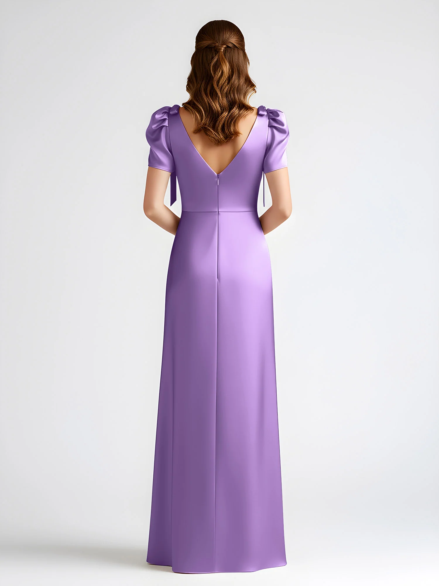 Bow-Detail Short Sleeve Satin Column Maxi Dress Tahiti - Image 2