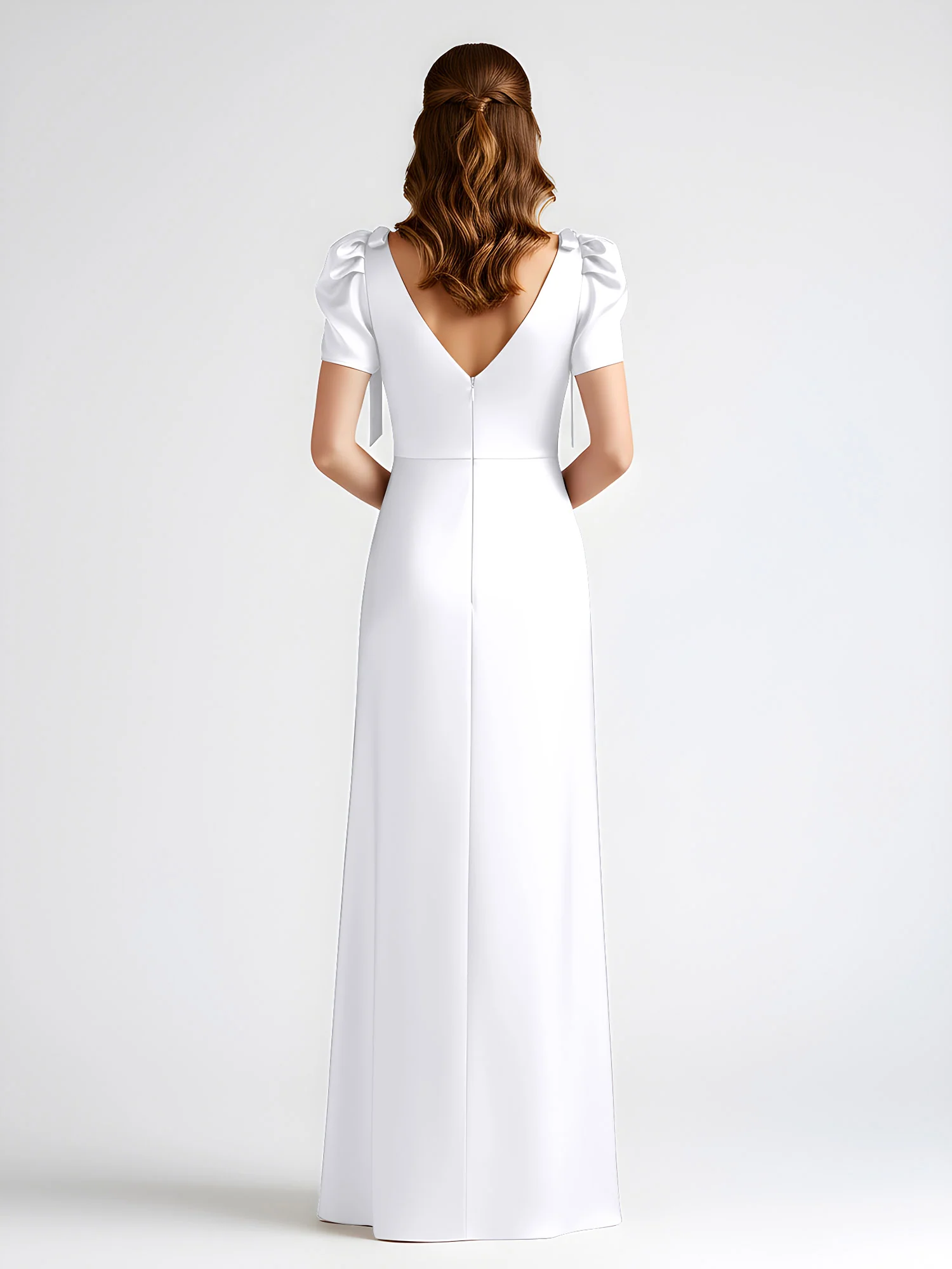 Bow-Detail Short Sleeve Satin Column Maxi Dress White - Image 2