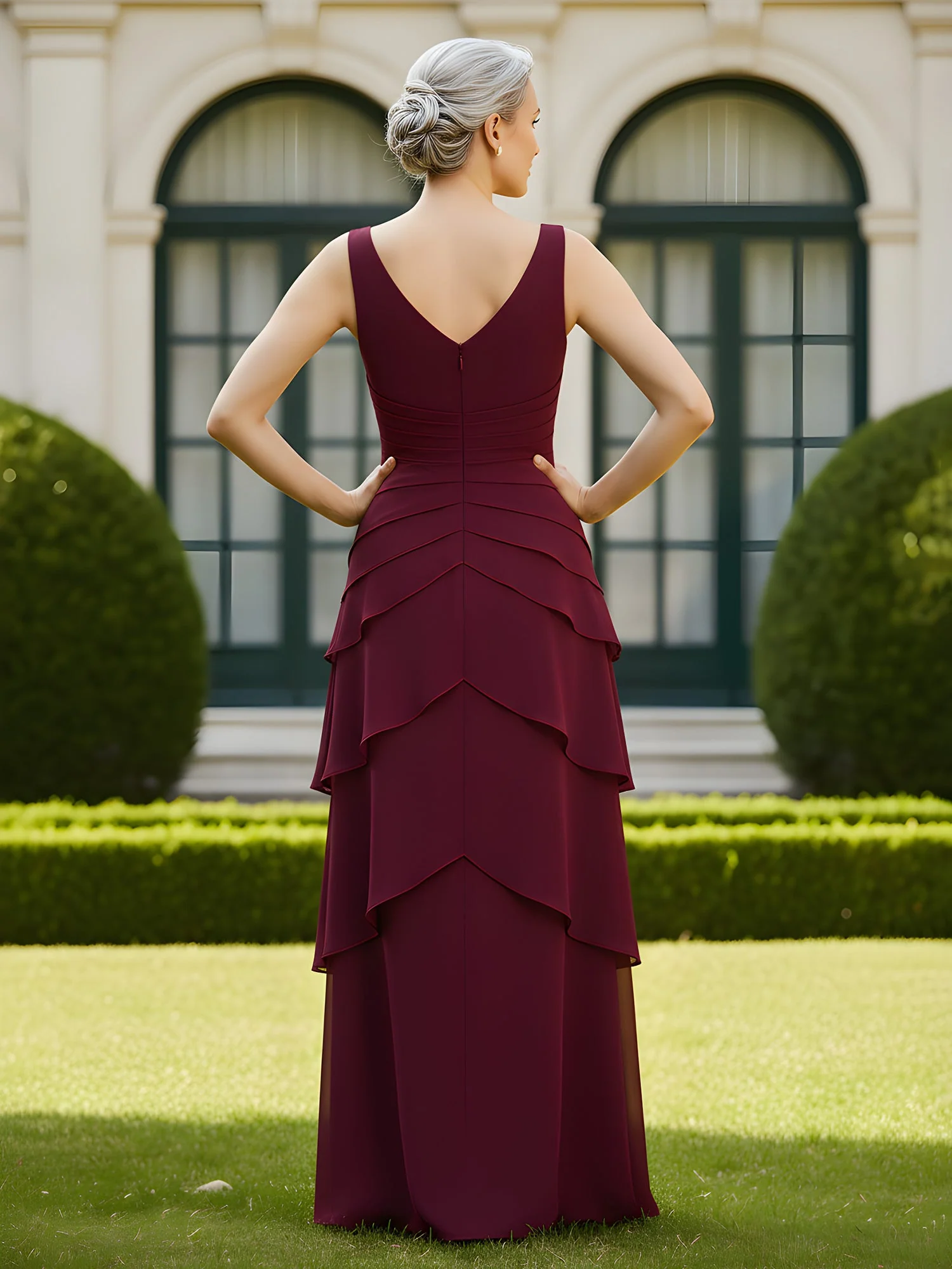A-Line Pleated V-neck Ruffles Floor-Length Dress Daffodil - Image 2