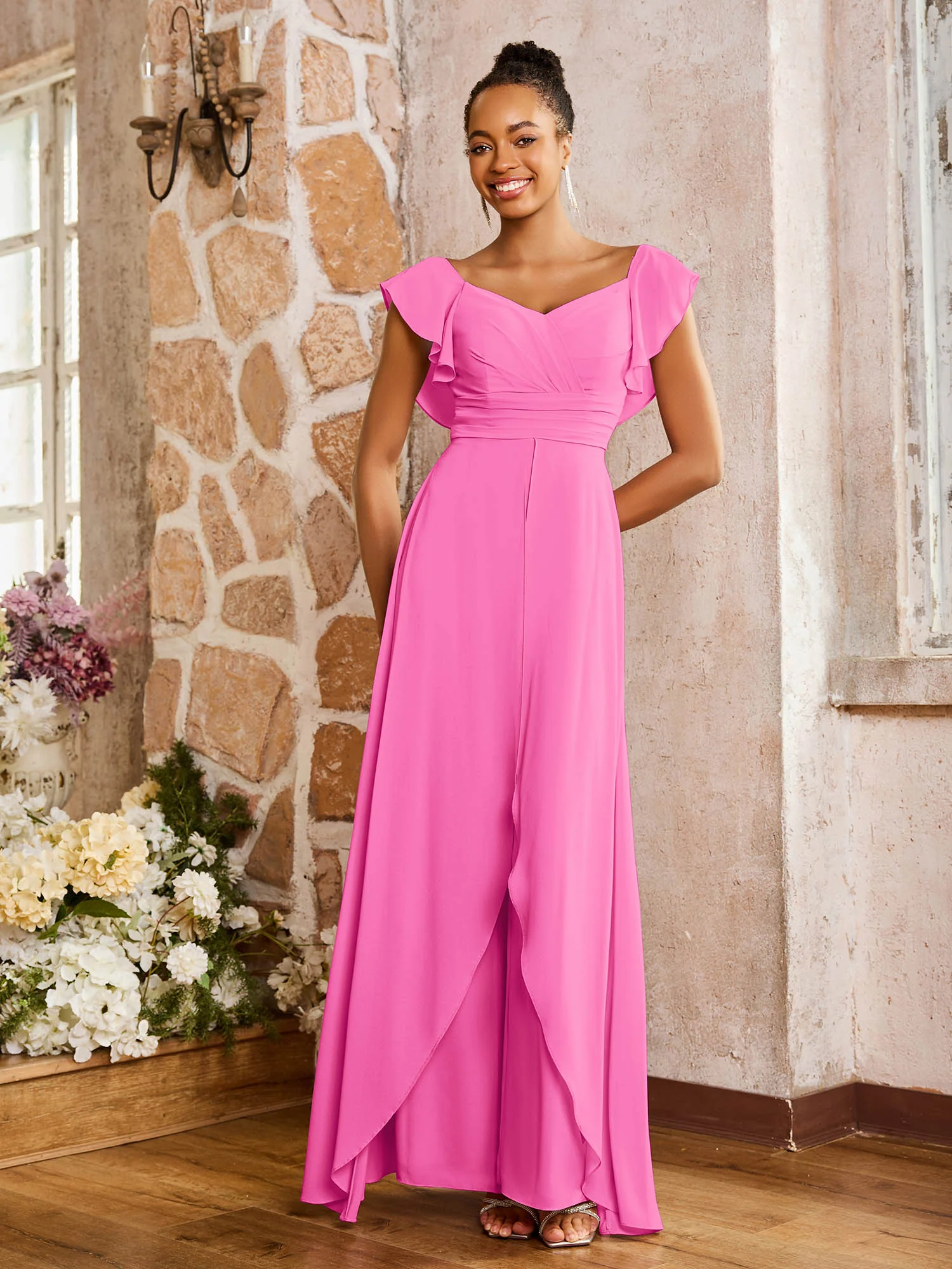 Elegant Chiffon Jumpsuit with Flowing Skirt Overlay Azalea - Image 3