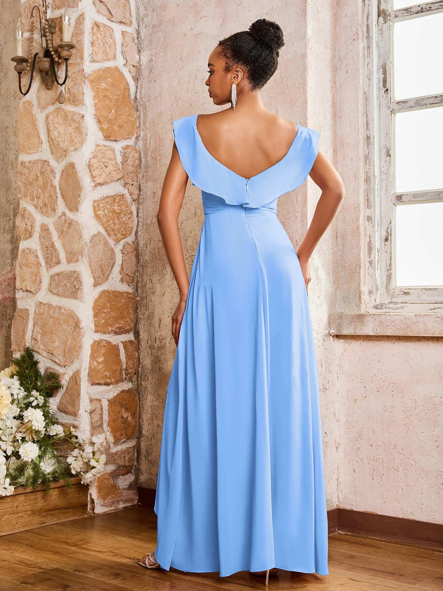 Elegant Chiffon Jumpsuit with Flowing Skirt Overlay Blue - Image 2
