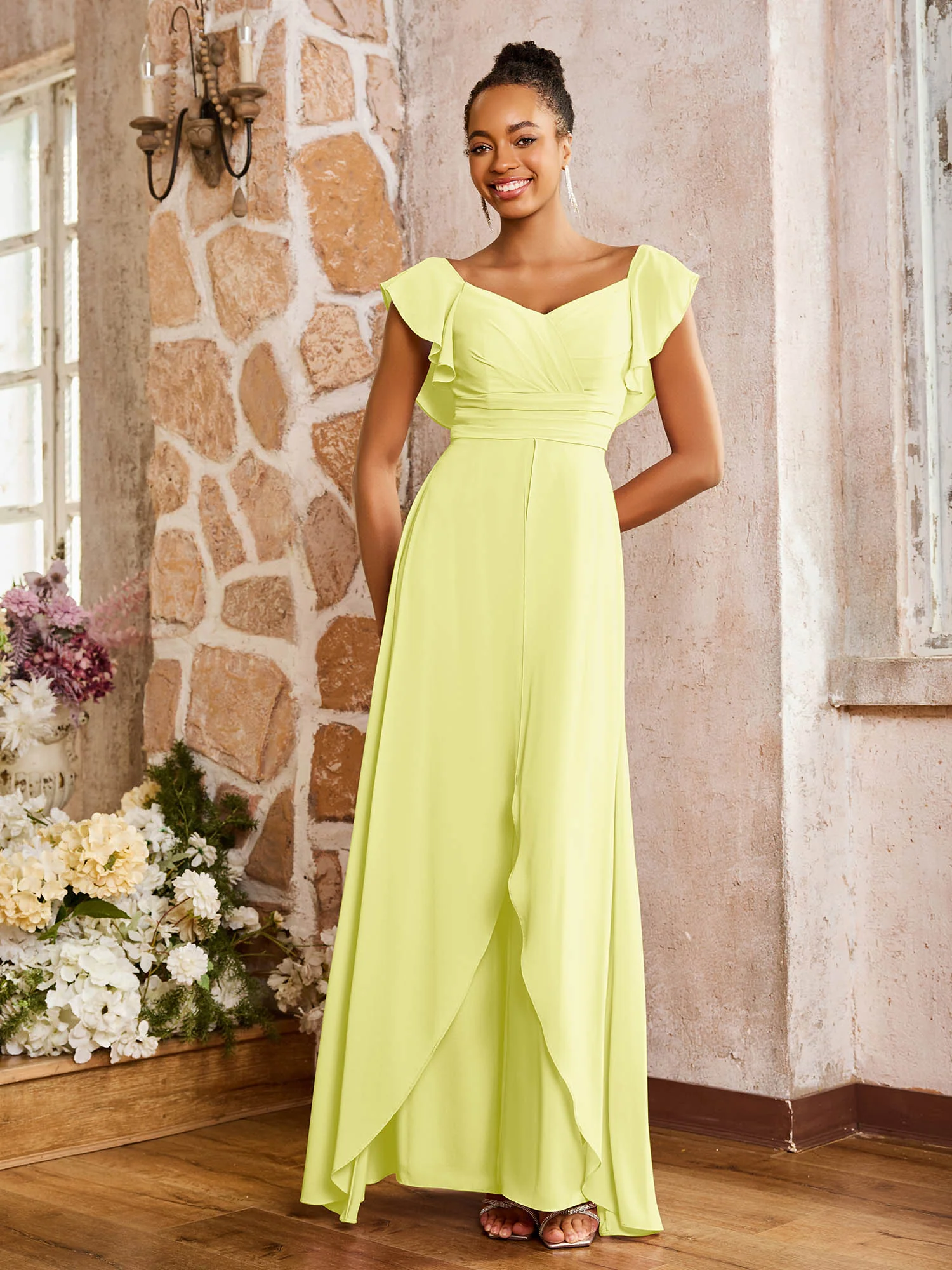 Elegant Chiffon Jumpsuit with Flowing Skirt Overlay Daffodil - Image 3