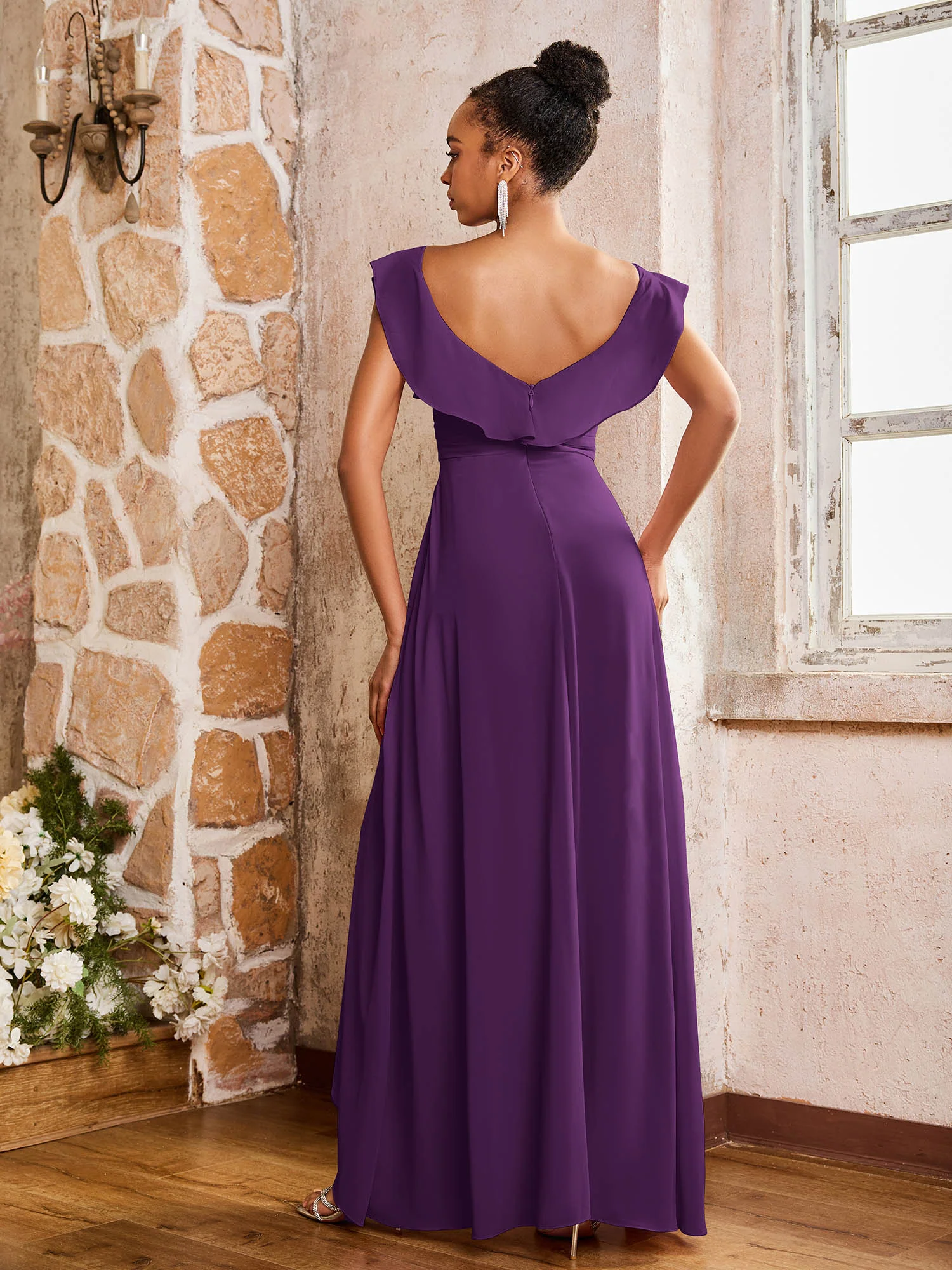 Elegant Chiffon Jumpsuit with Flowing Skirt Overlay Grape - Image 2