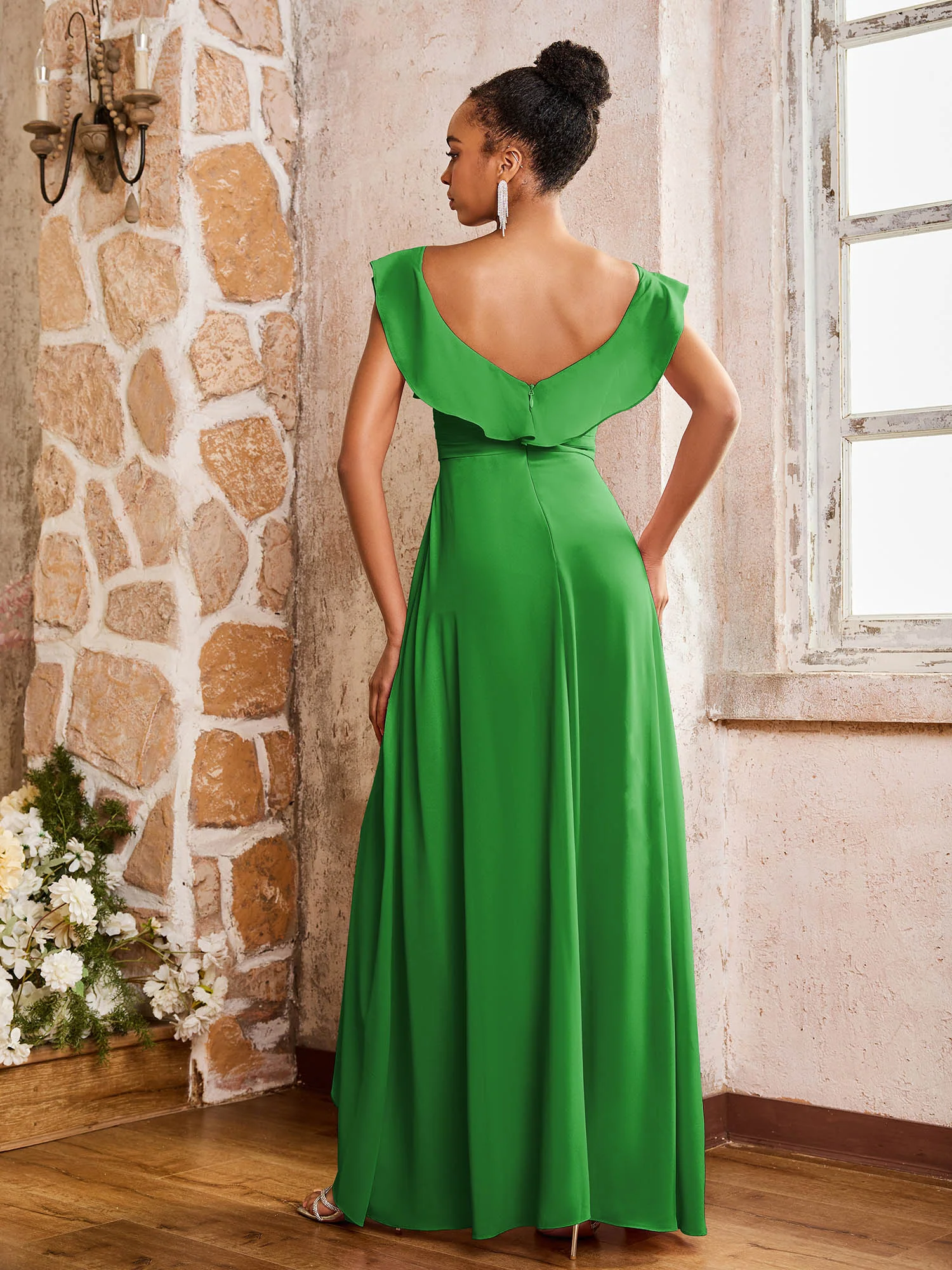 Elegant Chiffon Jumpsuit with Flowing Skirt Overlay Green - Image 2