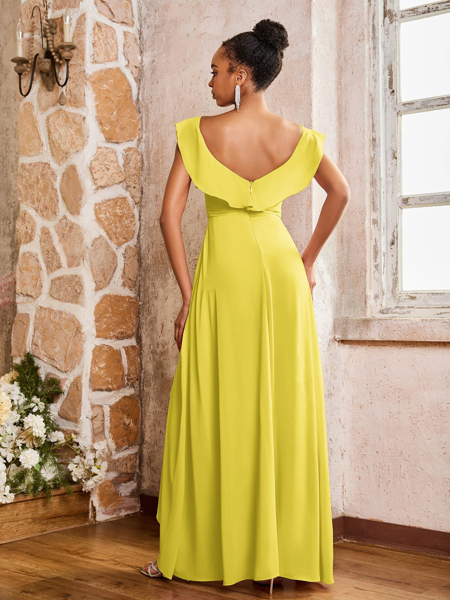 Elegant Chiffon Jumpsuit with Flowing Skirt Overlay Lemon - Image 2
