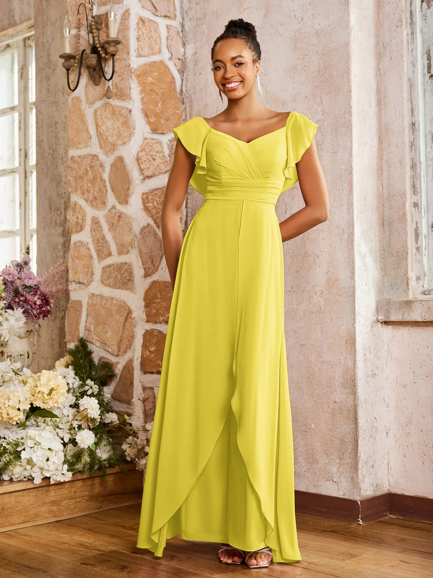 Elegant Chiffon Jumpsuit with Flowing Skirt Overlay Lemon - Image 3
