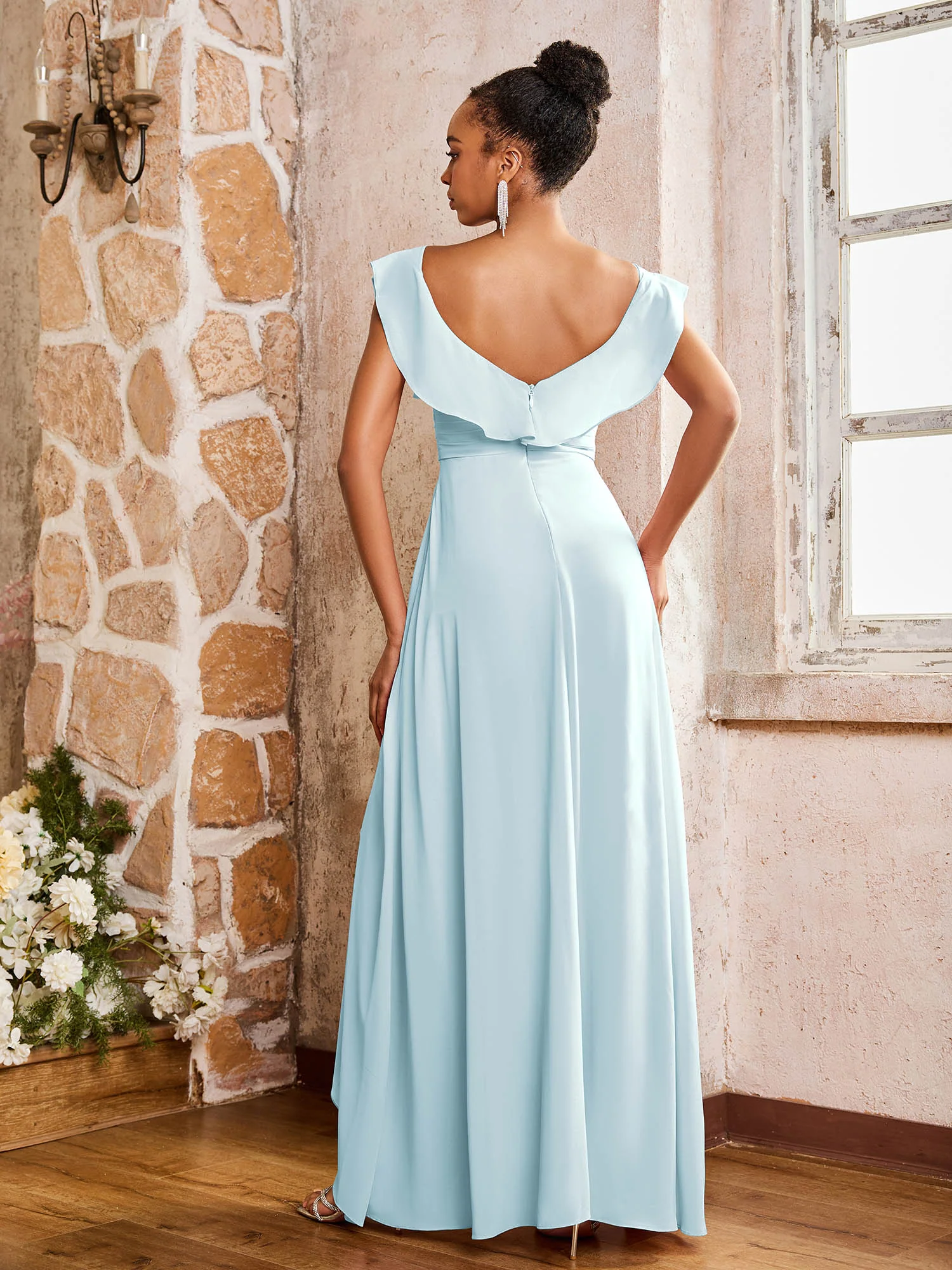 Elegant Chiffon Jumpsuit with Flowing Skirt Overlay Mist - Image 2