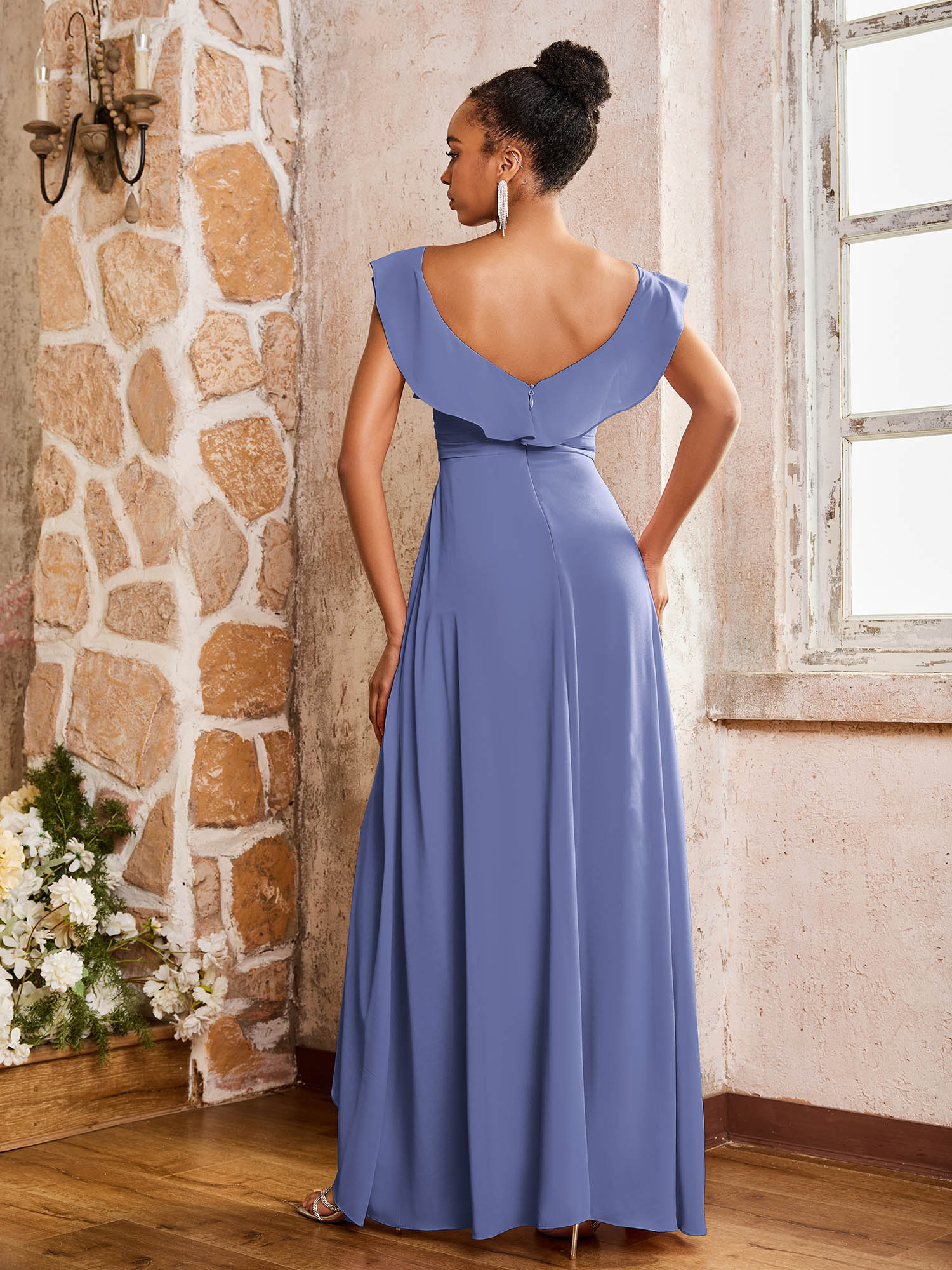 Elegant Chiffon Jumpsuit with Flowing Skirt Overlay Periwinkle - Image 2