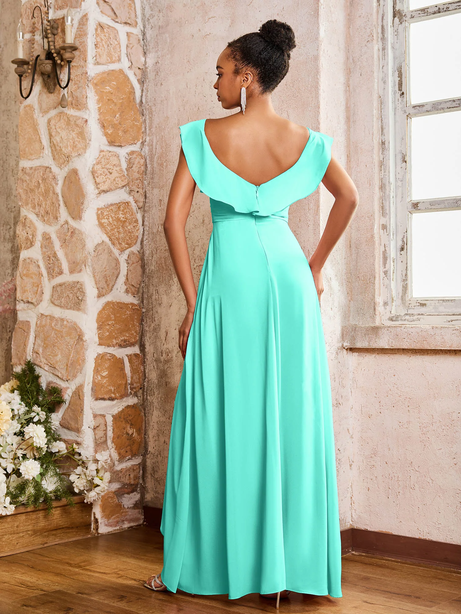 Elegant Chiffon Jumpsuit with Flowing Skirt Overlay Spa - Image 2