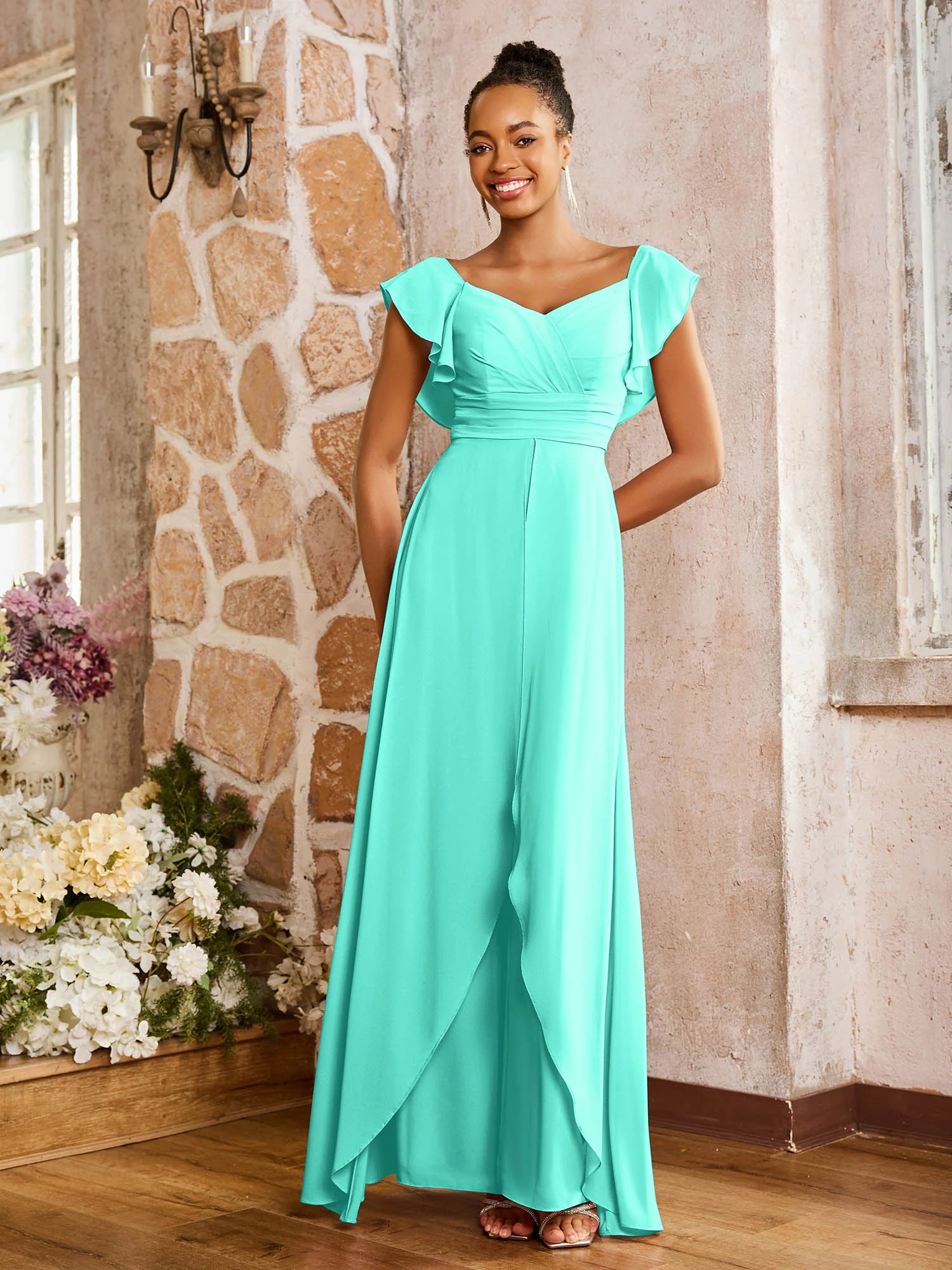 Elegant Chiffon Jumpsuit with Flowing Skirt Overlay Spa - Image 3