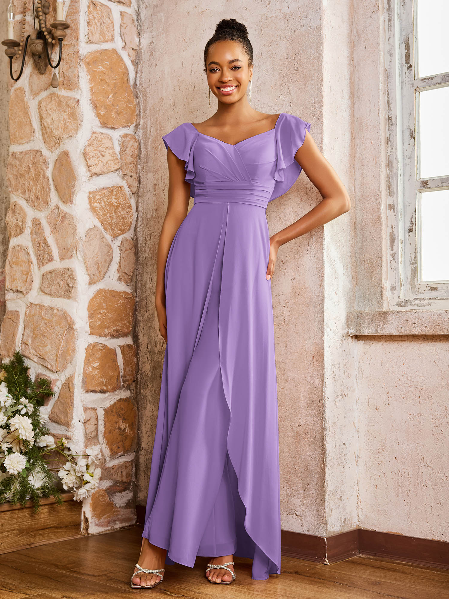 Elegant Chiffon Jumpsuit with Flowing Skirt Overlay Tahiti
