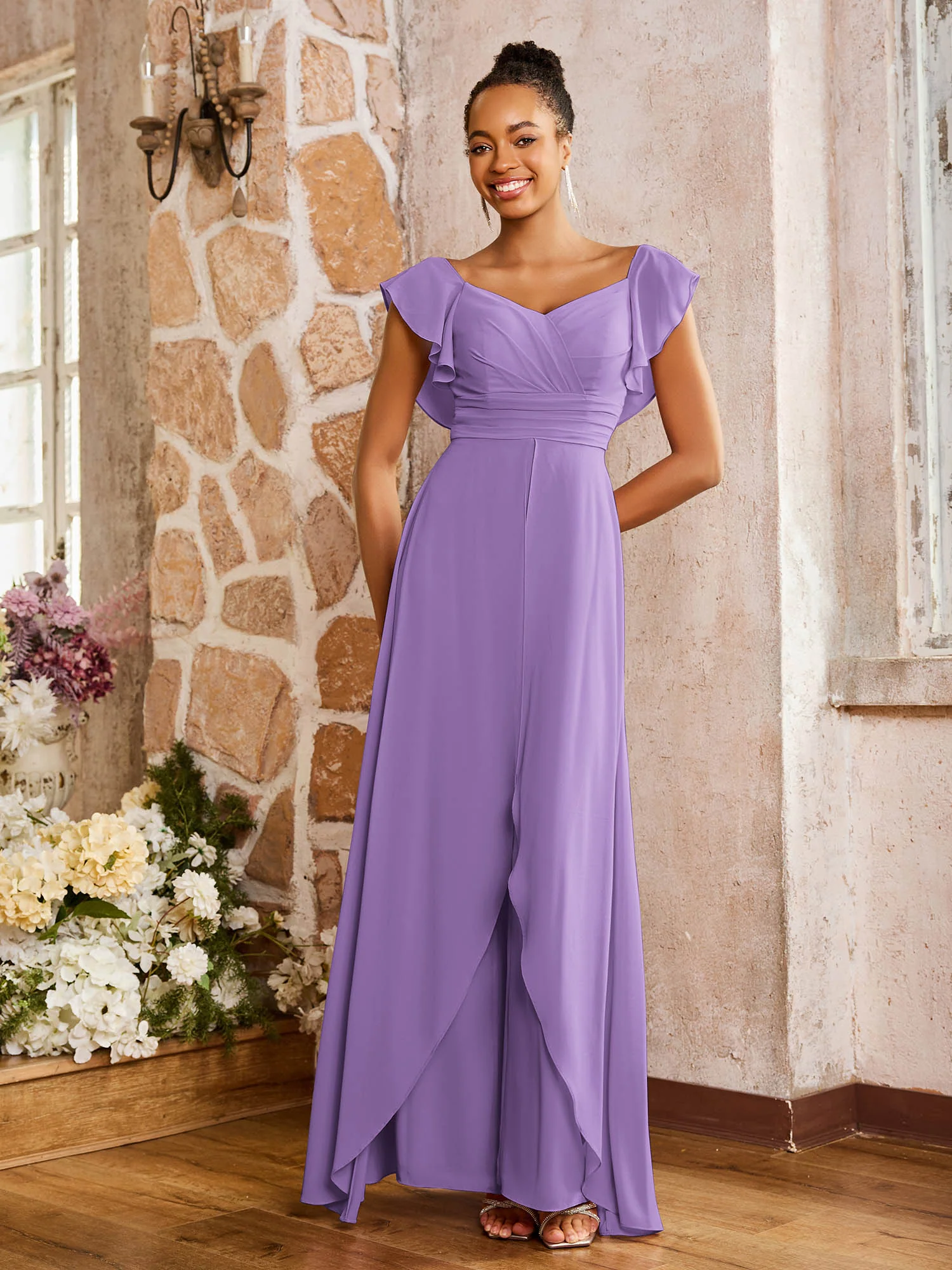 Elegant Chiffon Jumpsuit with Flowing Skirt Overlay Tahiti - Image 3