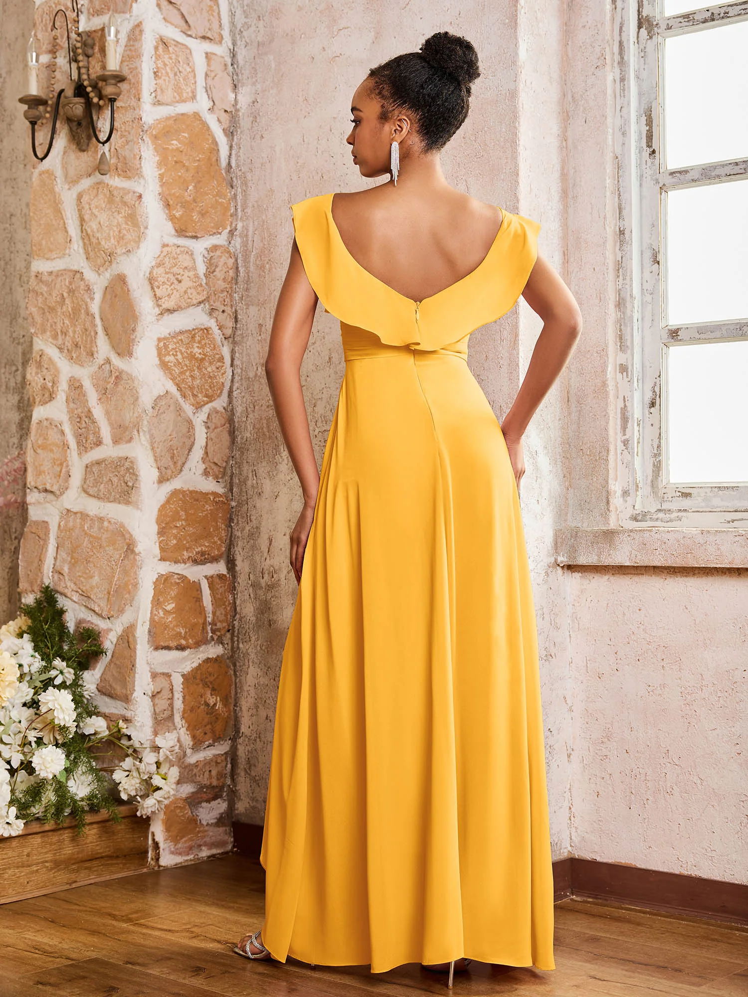 Elegant Chiffon Jumpsuit with Flowing Skirt Overlay Tangerine - Image 2
