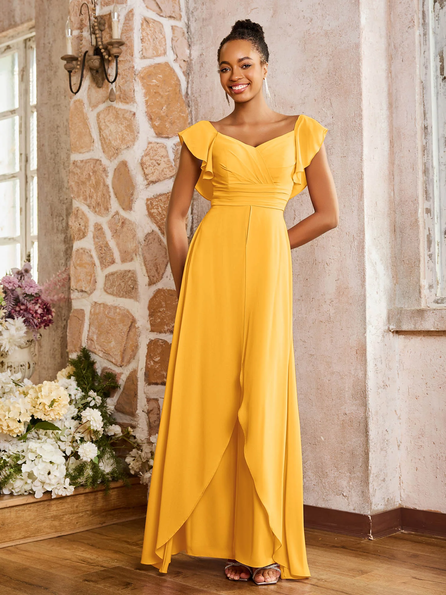 Elegant Chiffon Jumpsuit with Flowing Skirt Overlay Tangerine - Image 3