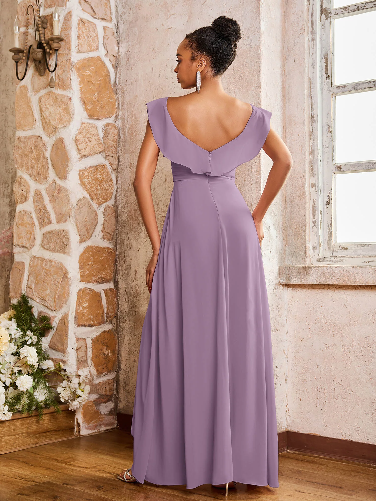 Elegant Chiffon Jumpsuit with Flowing Skirt Overlay Wisteria - Image 2