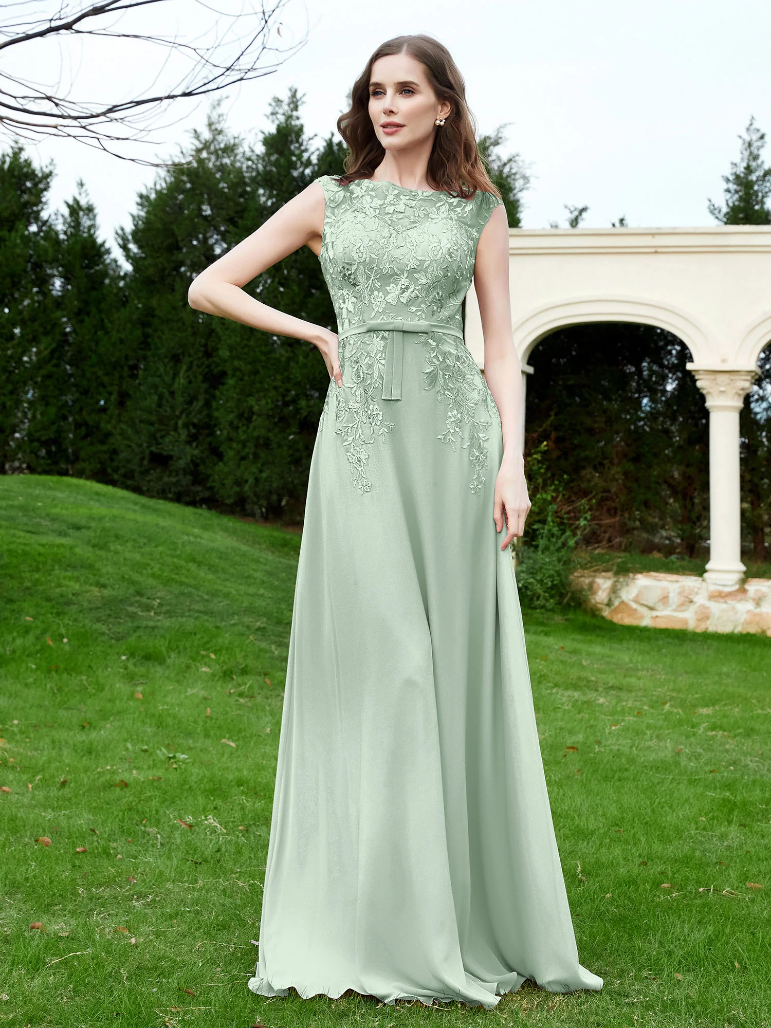 Elegant Illusion Lace Appliqued Dress With Buttons Agave