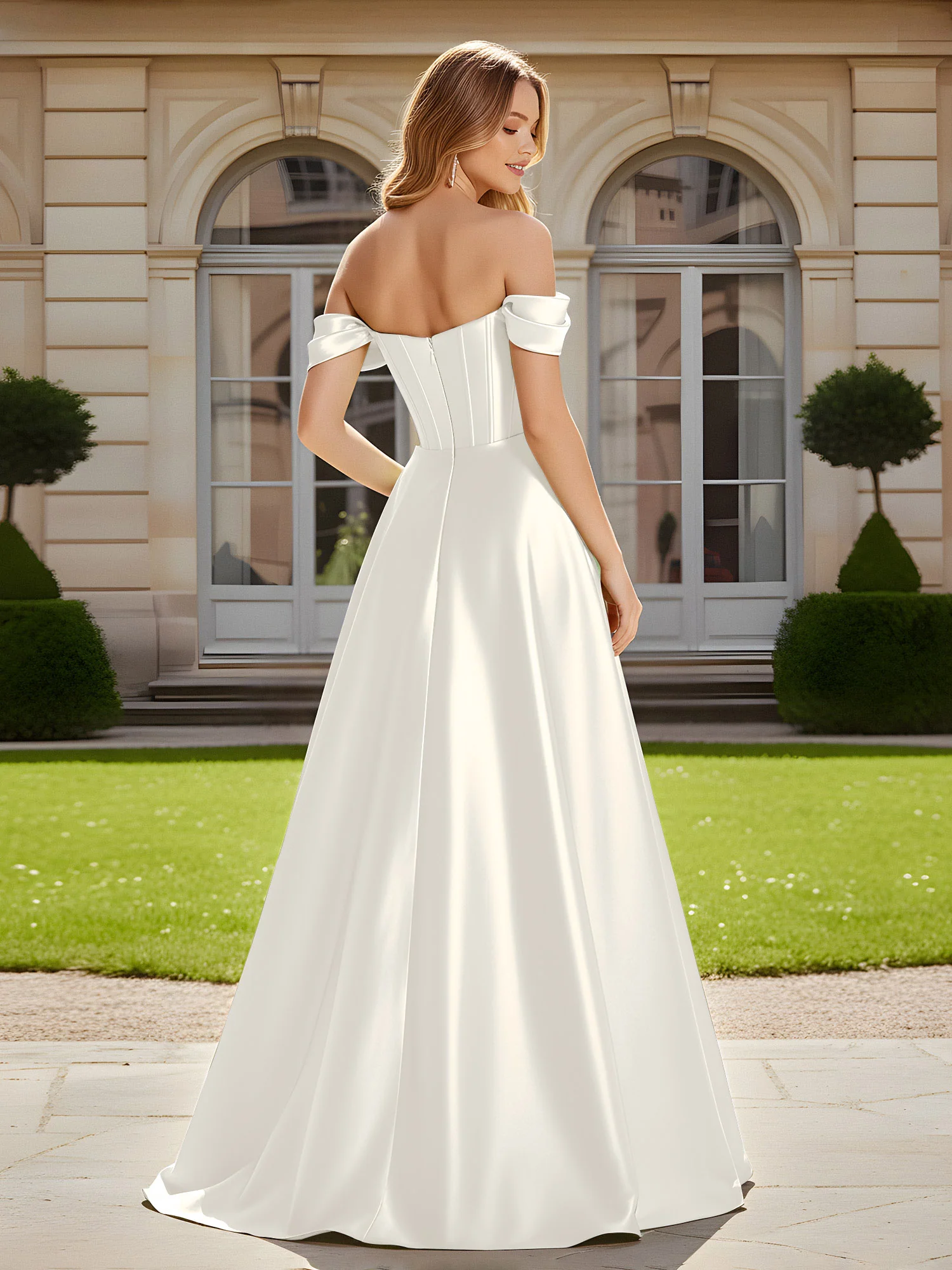 Elegant Off-the-shoulder Pleated Maxi Gown With Slit Ivory - Image 2