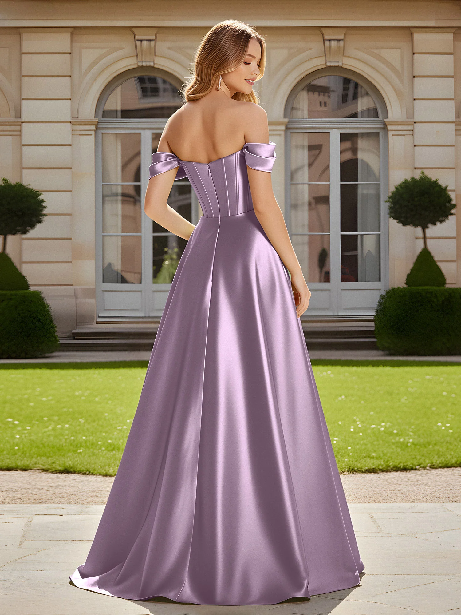 Elegant Off-the-shoulder Pleated Maxi Gown With Slit Wisteria - Image 2