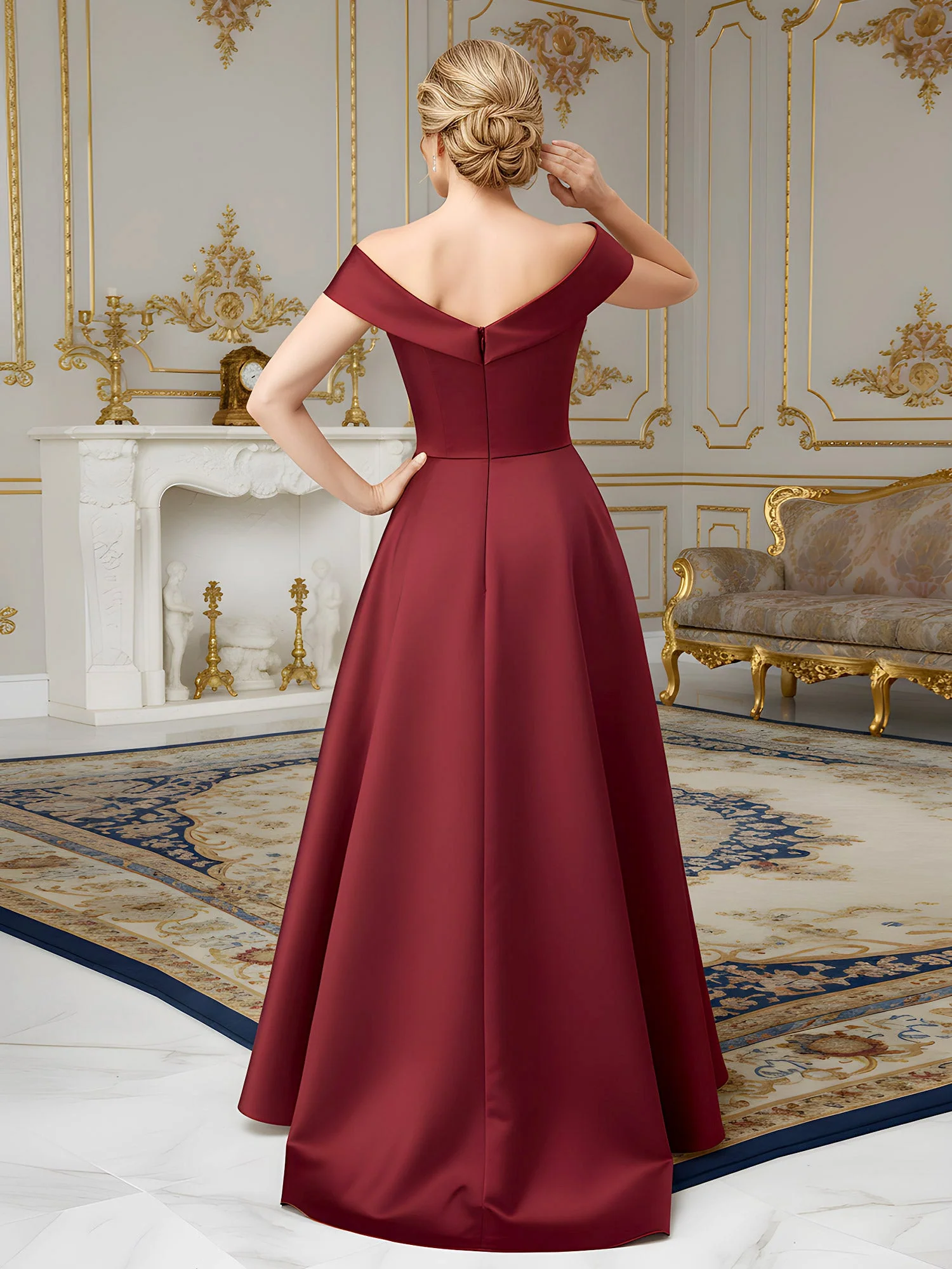 Elegant Pleated V-neck A-Line Sweep Train Dress Black - Image 2