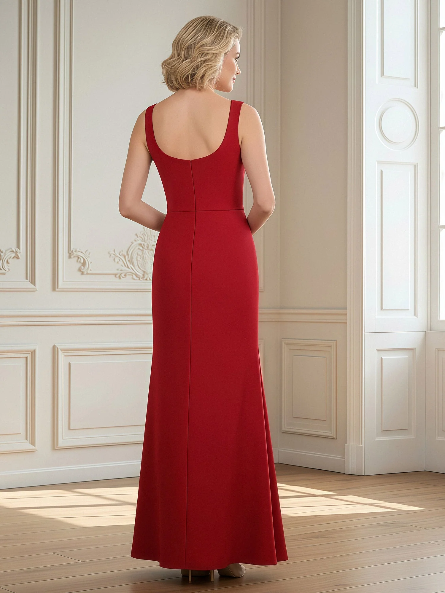 Elegant Scoop Neck Sheath Floor-length Dress Dusty Blue - Image 2