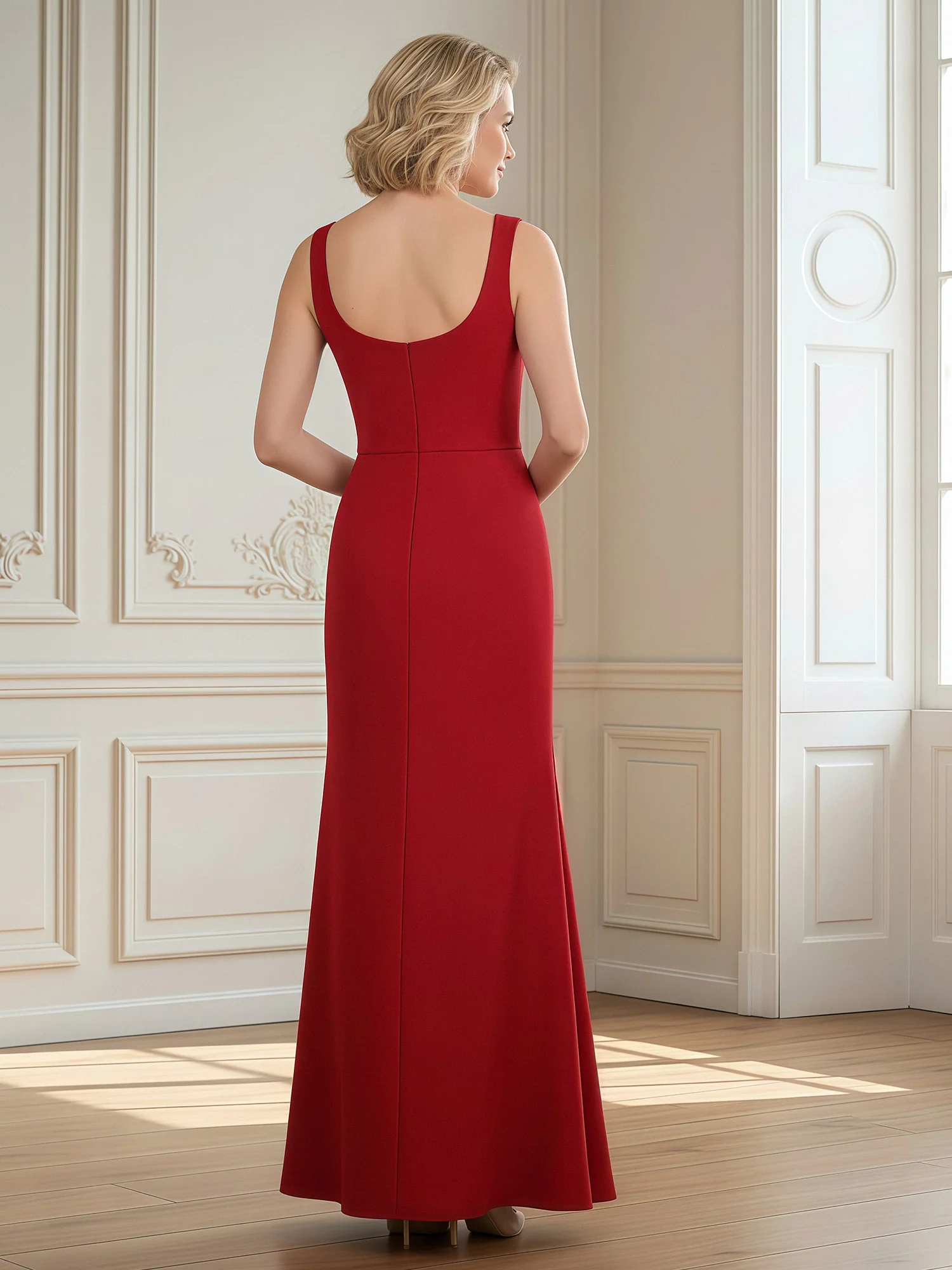 Elegant Scoop Neck Sheath Floor-length Dress Red - Image 2