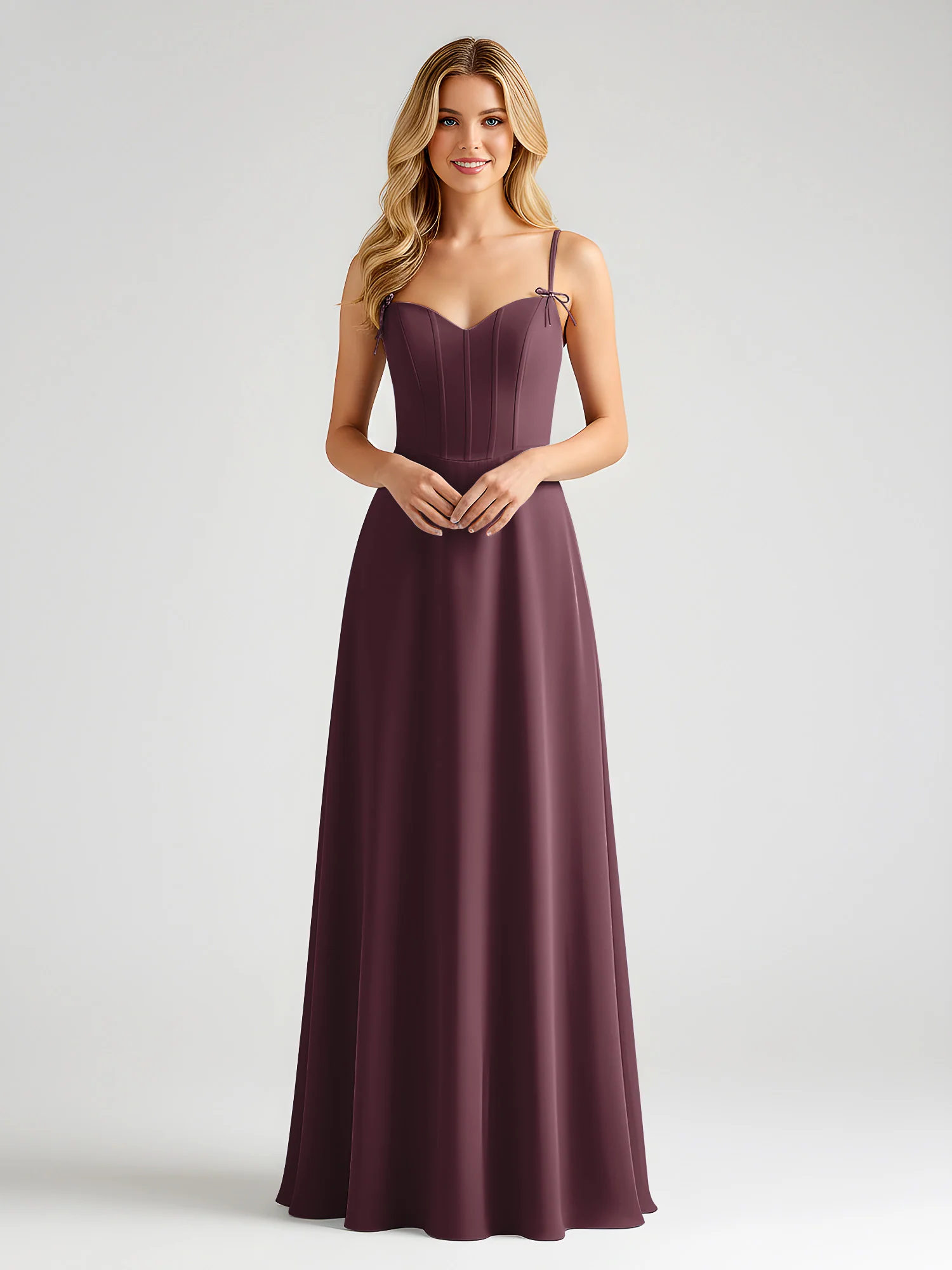 Spaghetti Strap A-Line Maxi with Bow Ties Cabernet